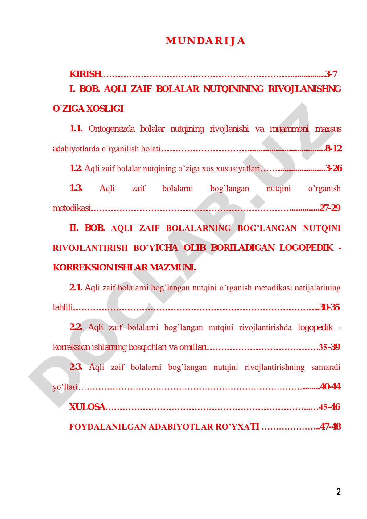 Aqli zaif bolalar nutqining o`ziga xos xususiyatlari va logopedik metodlari