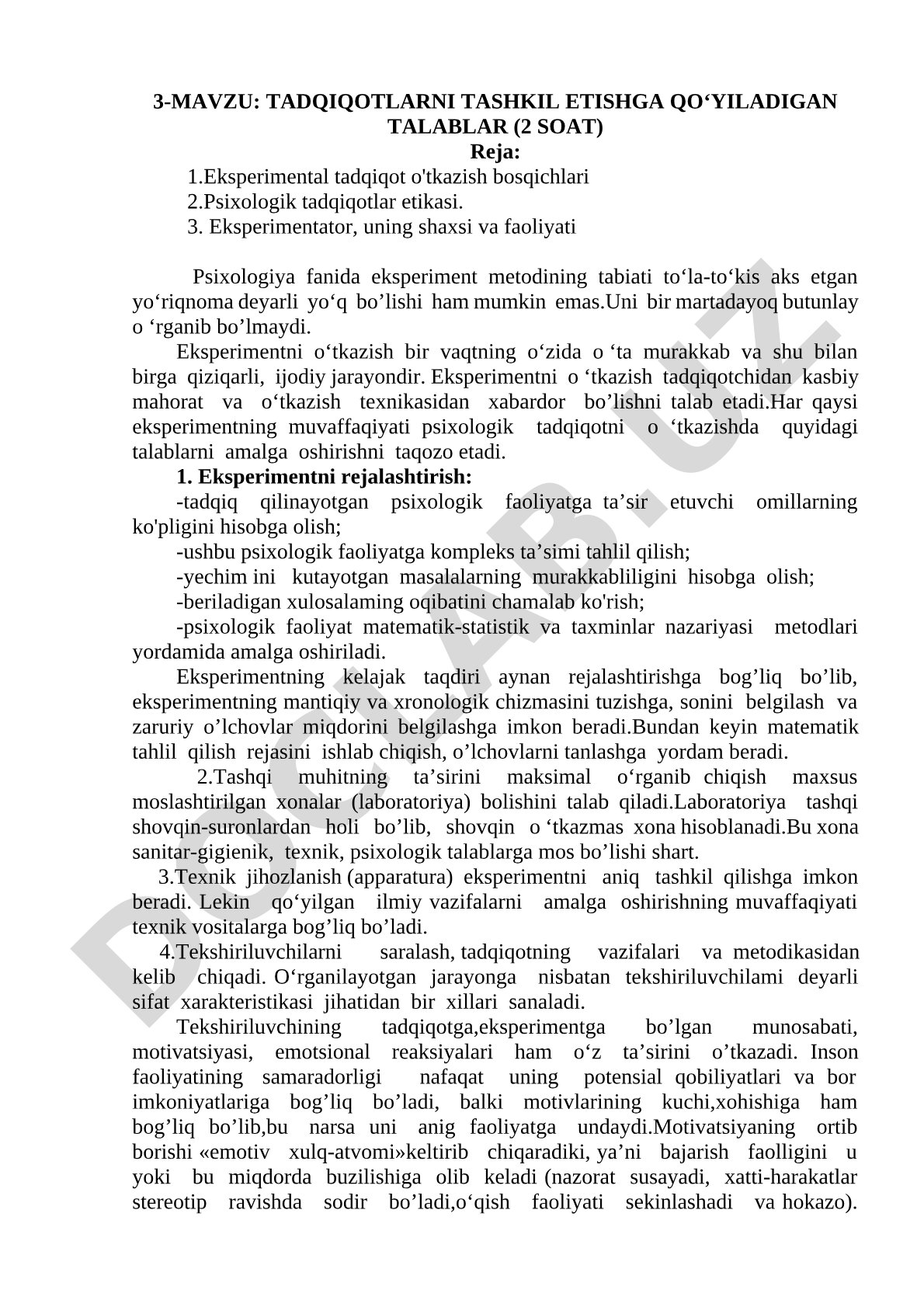 Tadqiqotlarni tashkil etishga qo‘yiladigan talablar