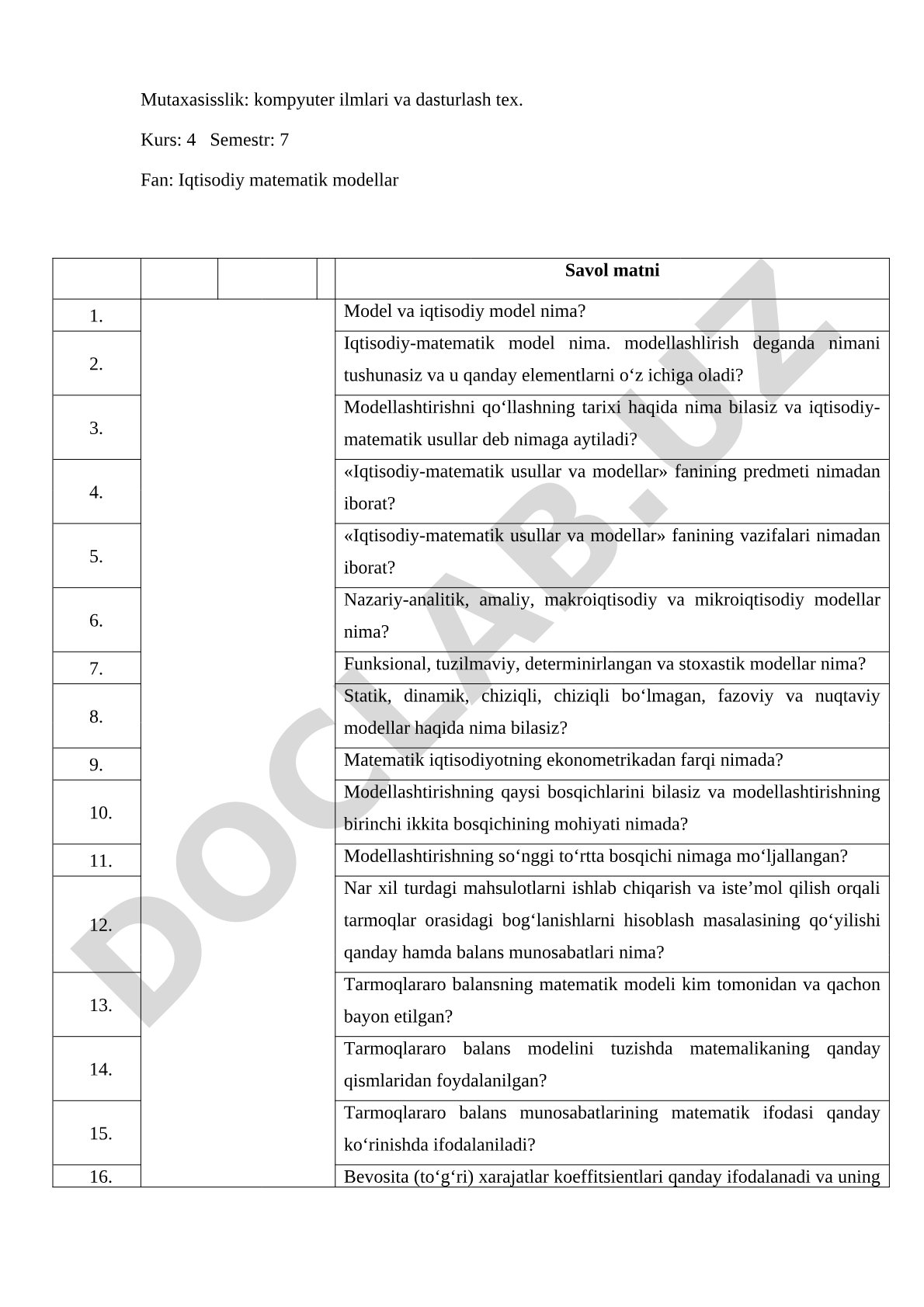 Iqtisodiy matematik modellar