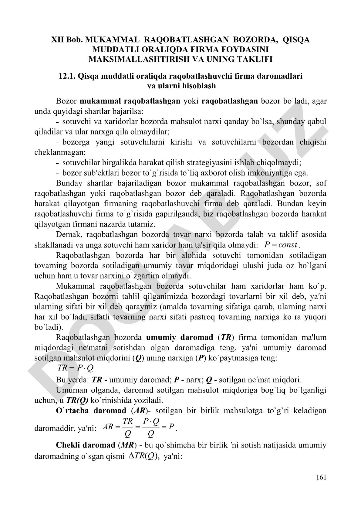 Mukammal raqobatlashgan bozorda qisqa muddatli oraliqda firma foydasini maksimallashtirish