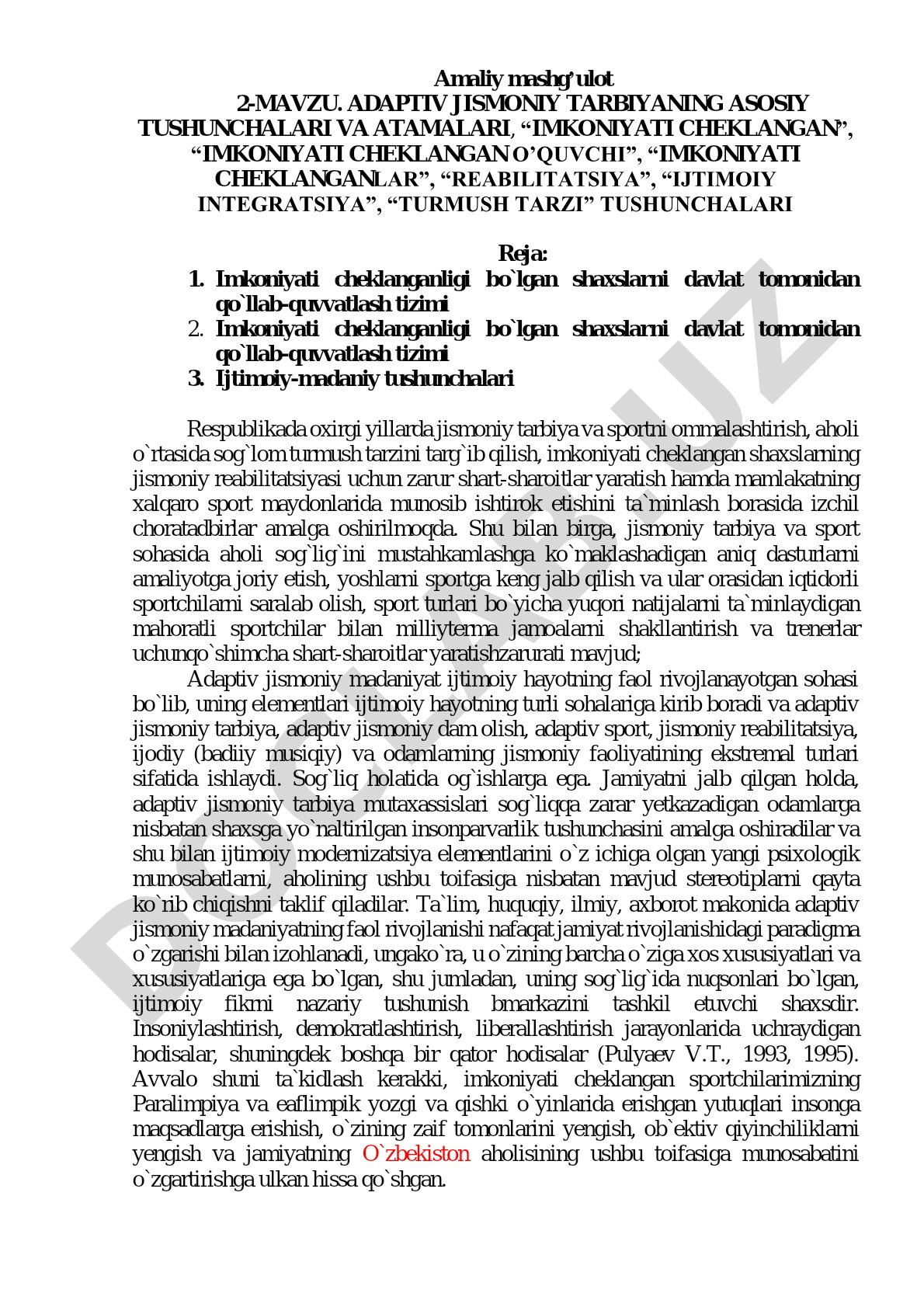 Adaptiv jismoniy tarbiyaning asosiy tushunchalari va atamalari