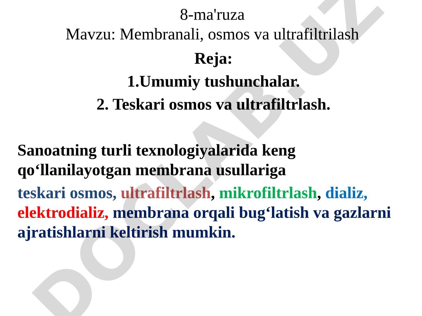 Membranali, osmos va ultrafiltrilash