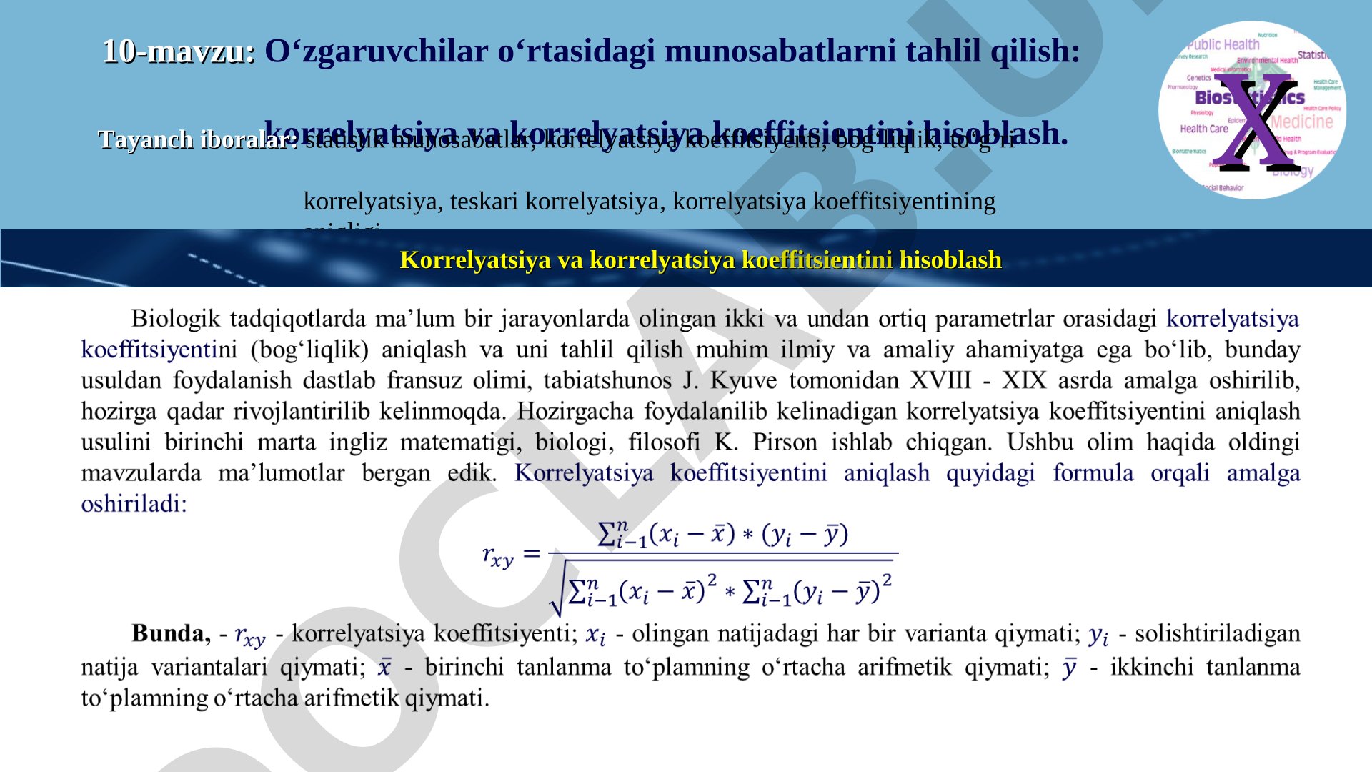 O‘zgaruvchilar o‘rtasidagi munosabatlarni tahlil qilish: korrelyatsiya va korrelyatsiya koeffitsientini hisoblash
