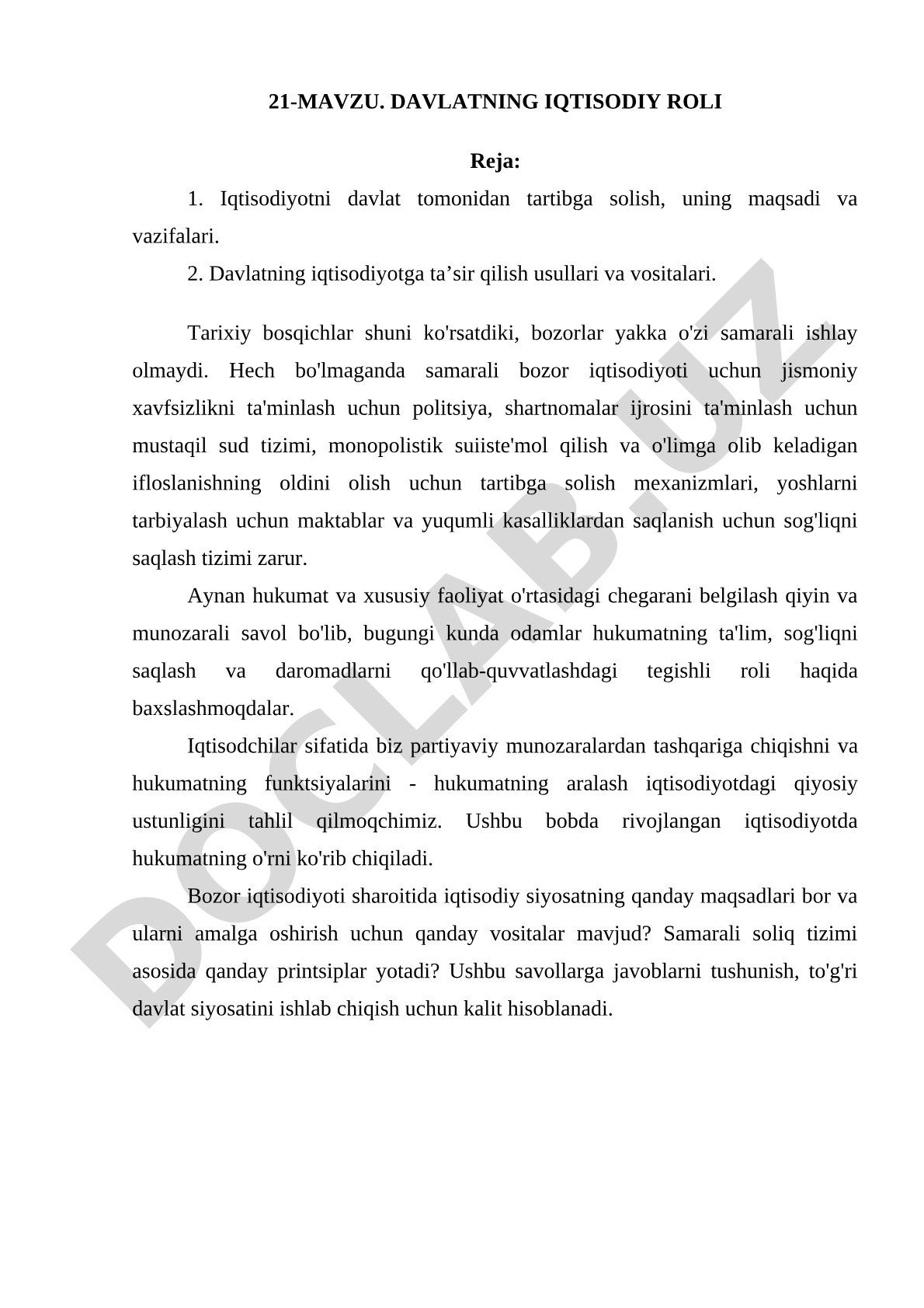 Davlatning iqtisodiy roli