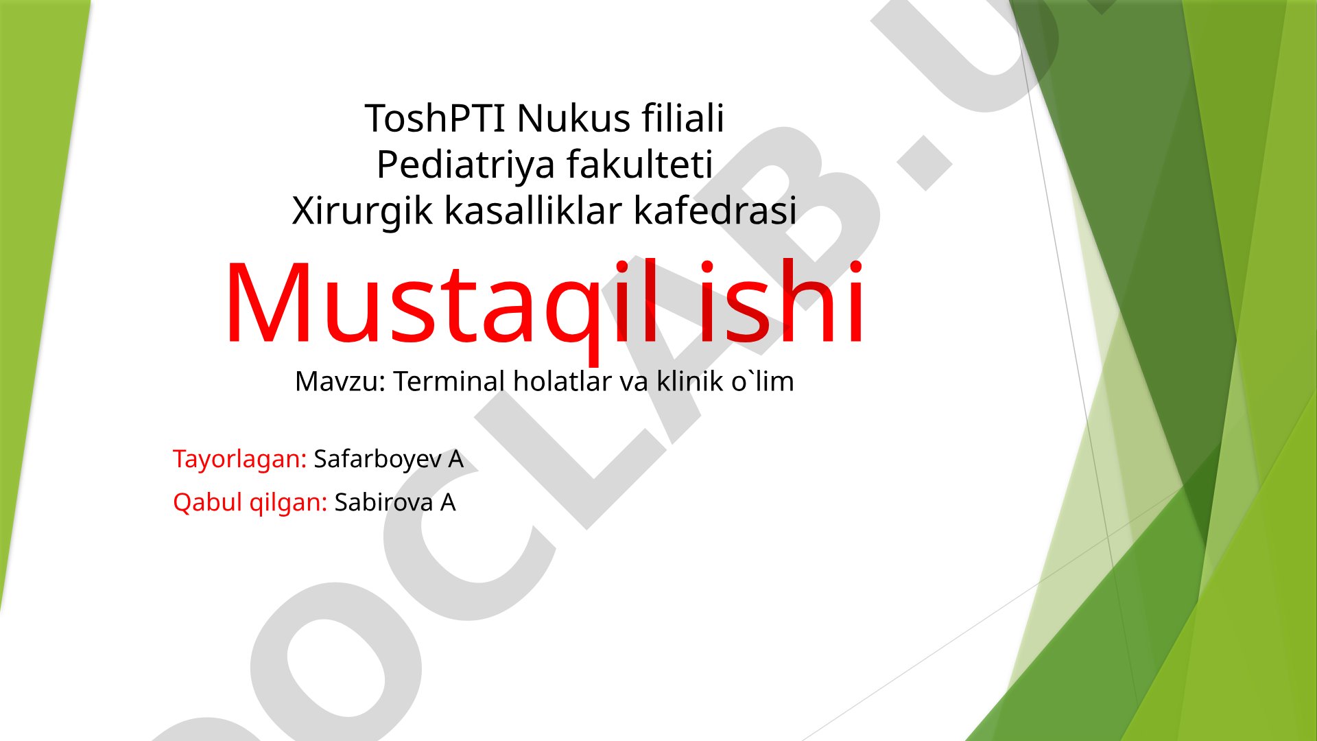 Terminal holatlar va klinik o'lim