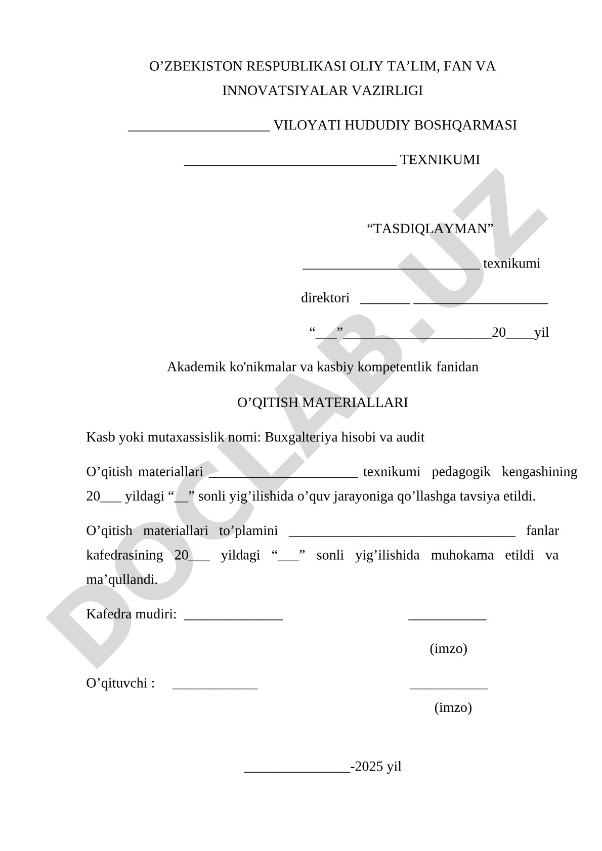 Akademik ko'nikmalar va kasbiy kompetentlik fanidan o'qitish materiallari