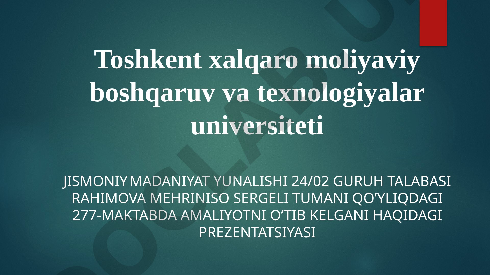 Sergeli tumani Qo'yliqdagi 277-maktabda jismoniy tarbiya amaliyoti