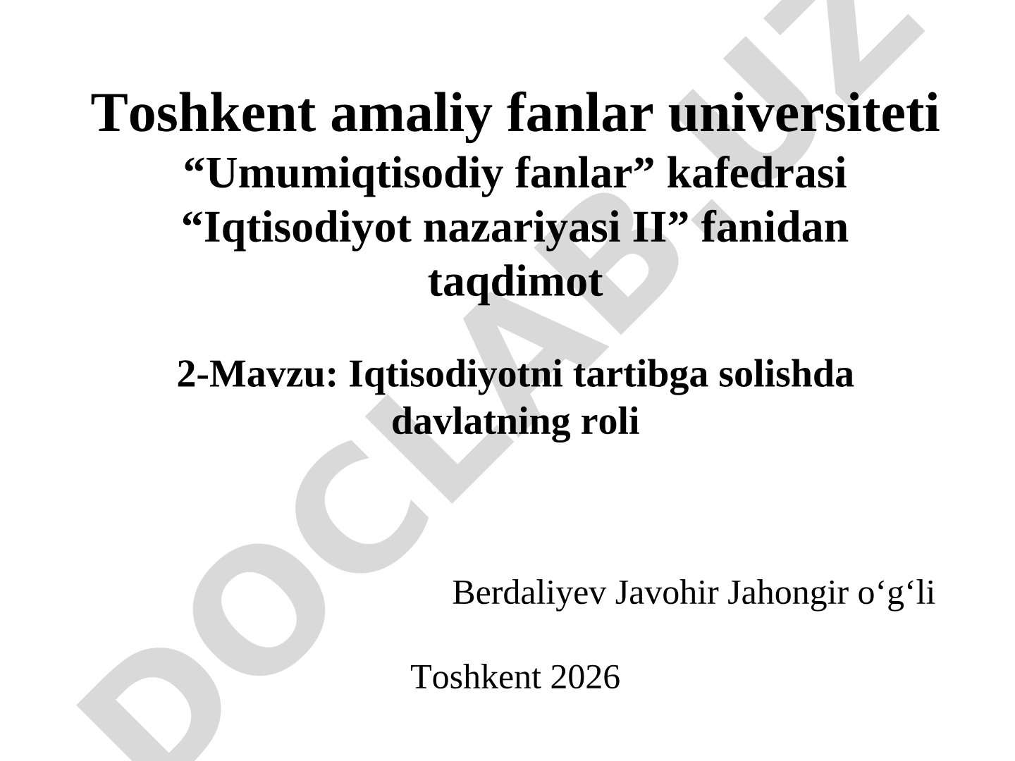 Iqtisodiyotni tartibga solishda davlatning roli