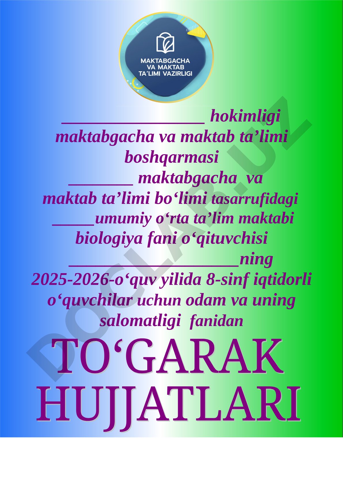 8-sinf iqtidorli o'quvchilar uchun odam va uning salomatligi to'garagi