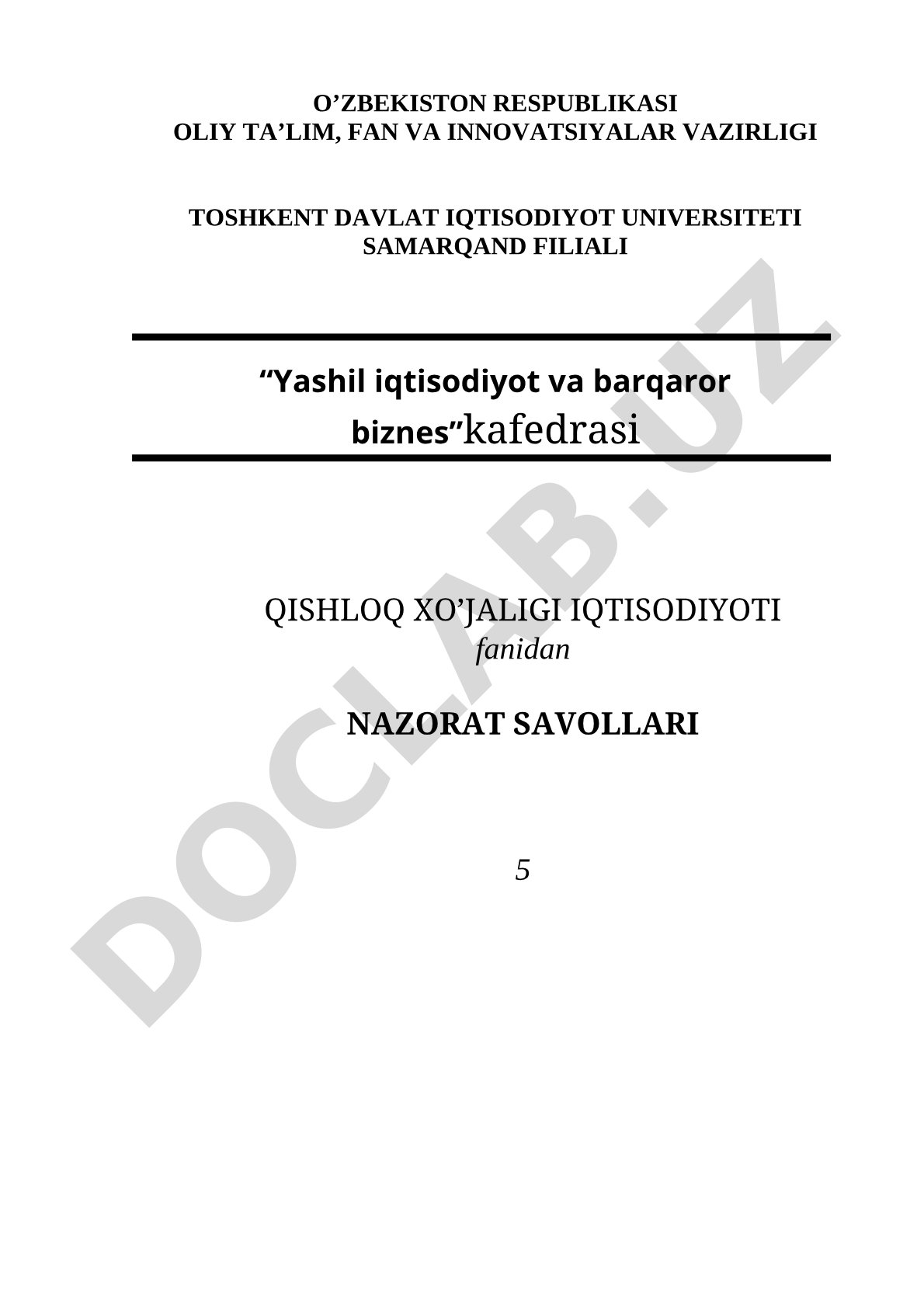 Qishloq xo'jaligi iqtisodiyoti fanidan nazorat savollari