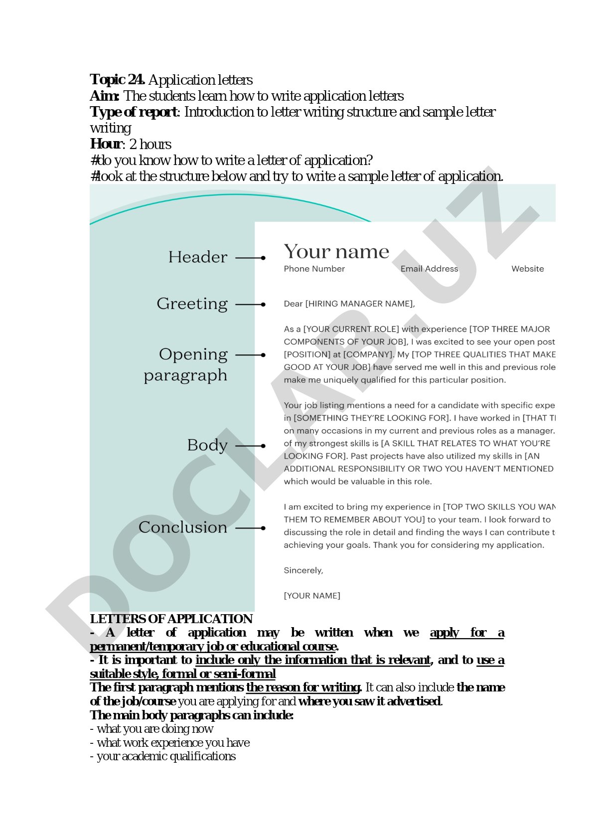 Topic 24. Application letters