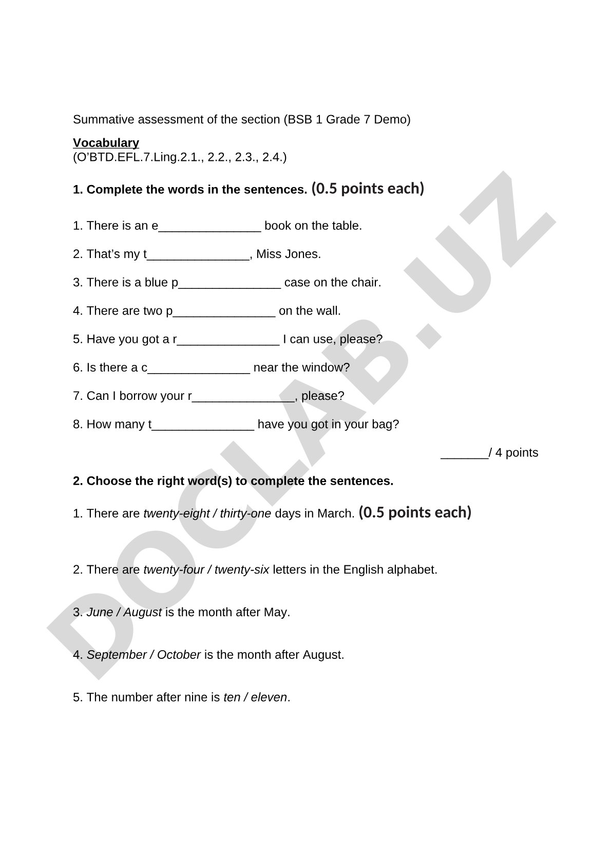 English Vocabulary and Grammar Exercises