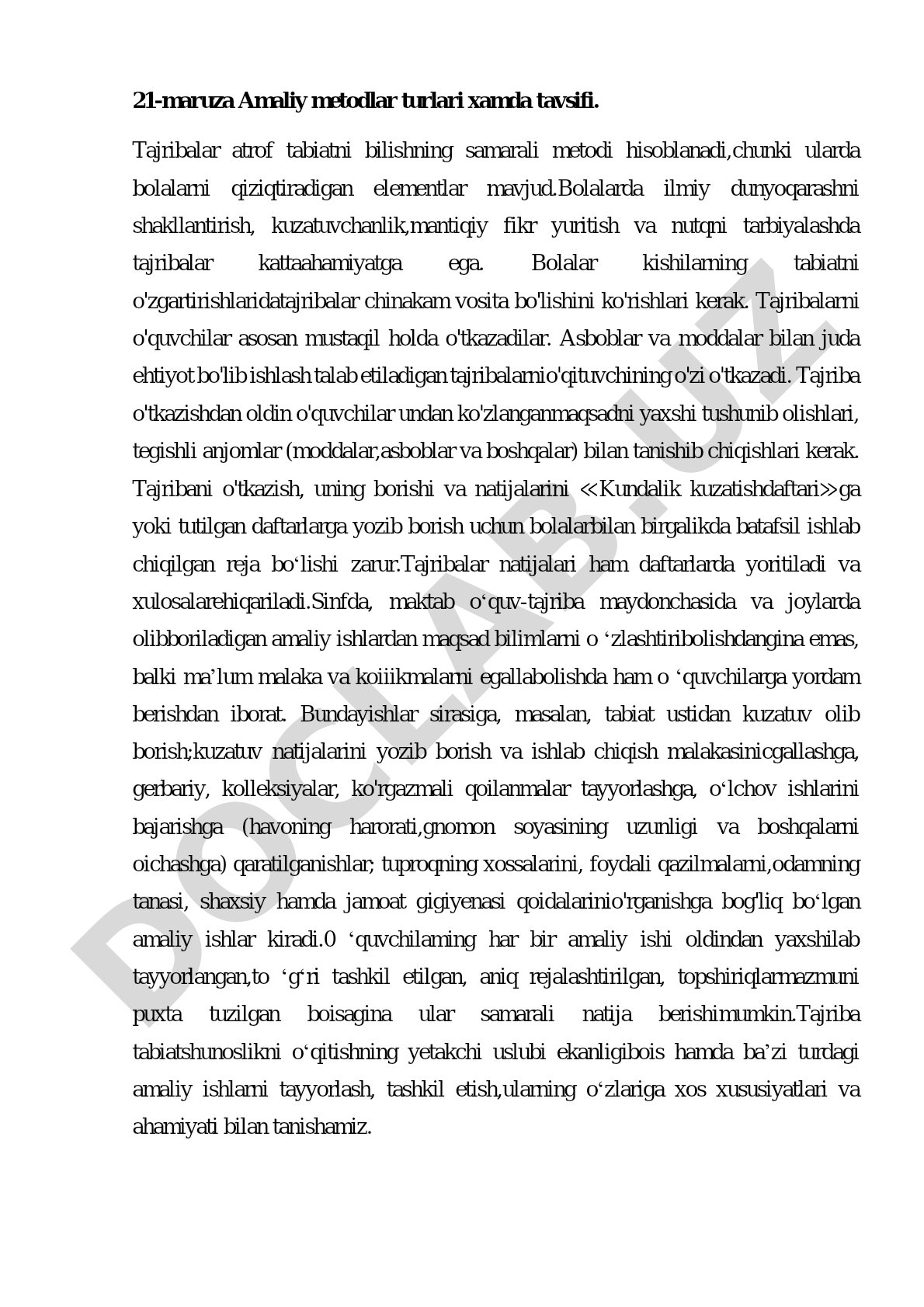 Amaliy metodlar turlari xamda tavsifi