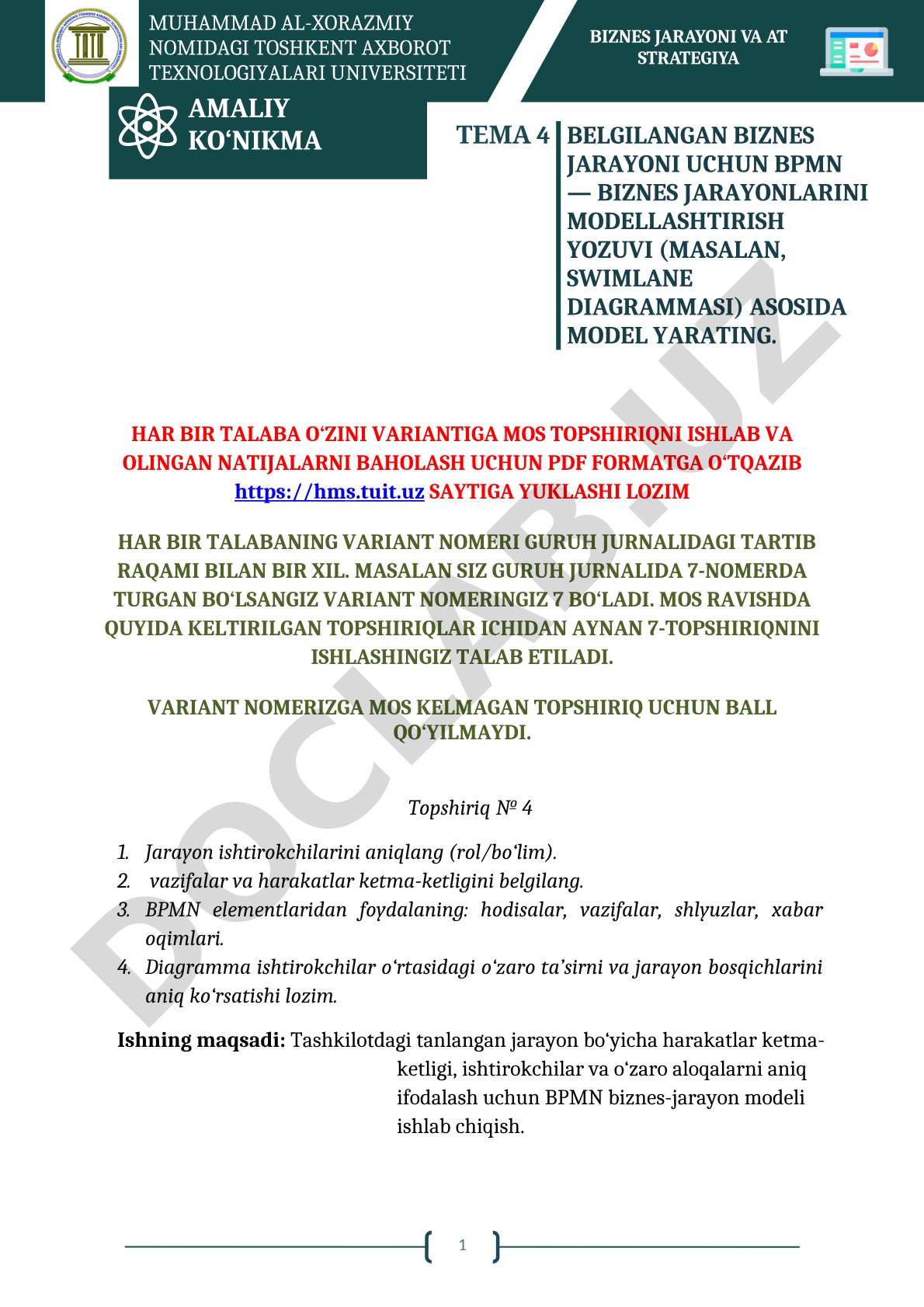 Belgilangan biznes jarayoni uchun BPMN — biznes jarayonlarini modellashtirish yozuvi