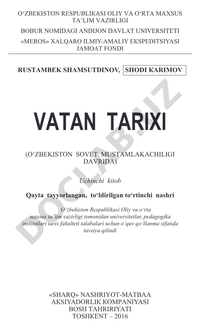 Vatan tarixi: O'zbekiston sovet mustamlakachiligi davrida