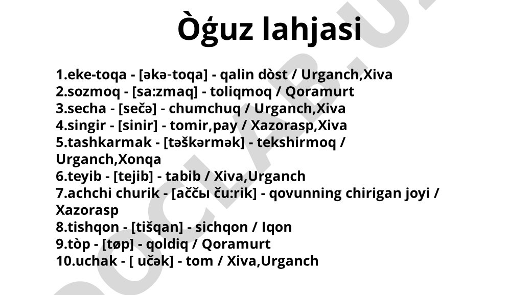 O'g'uz, qarluq va qipchoq lahjalari so'zlari
