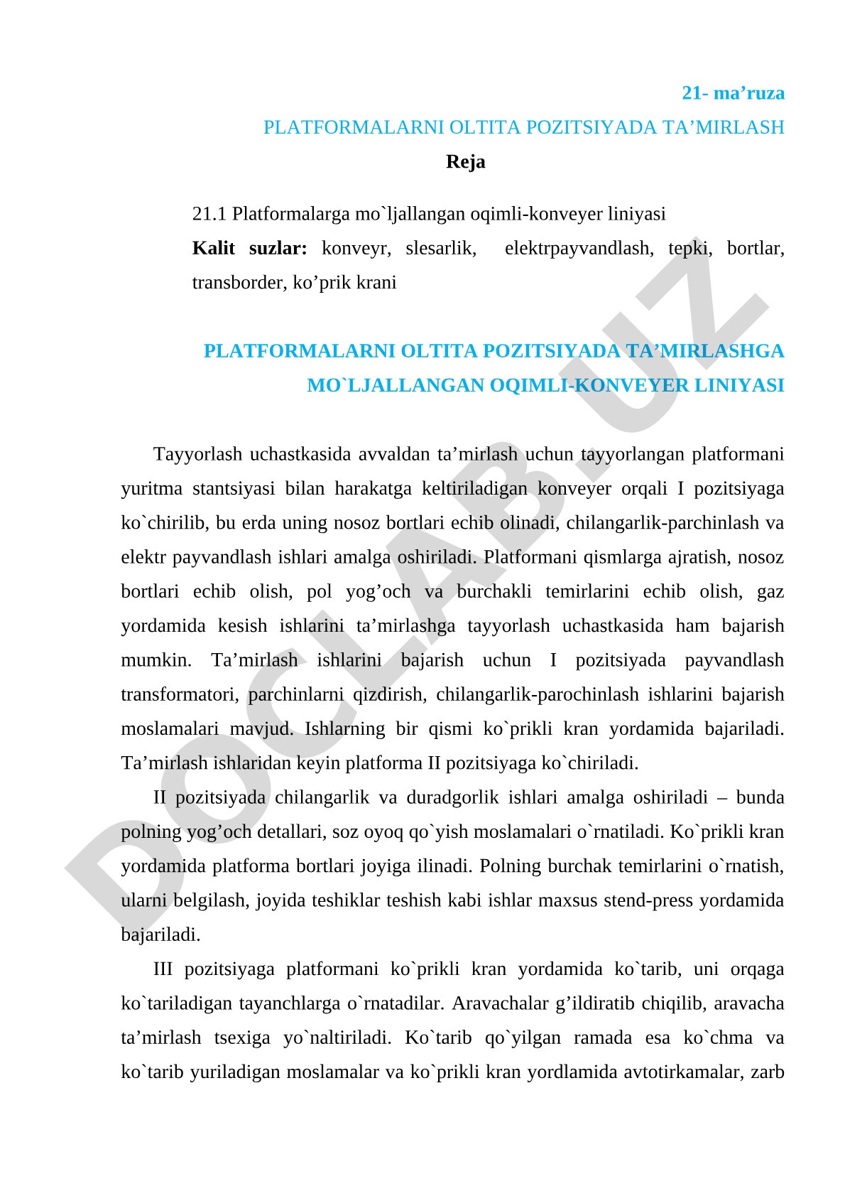Platformalarni oltita pozitsiyada ta’mirlash