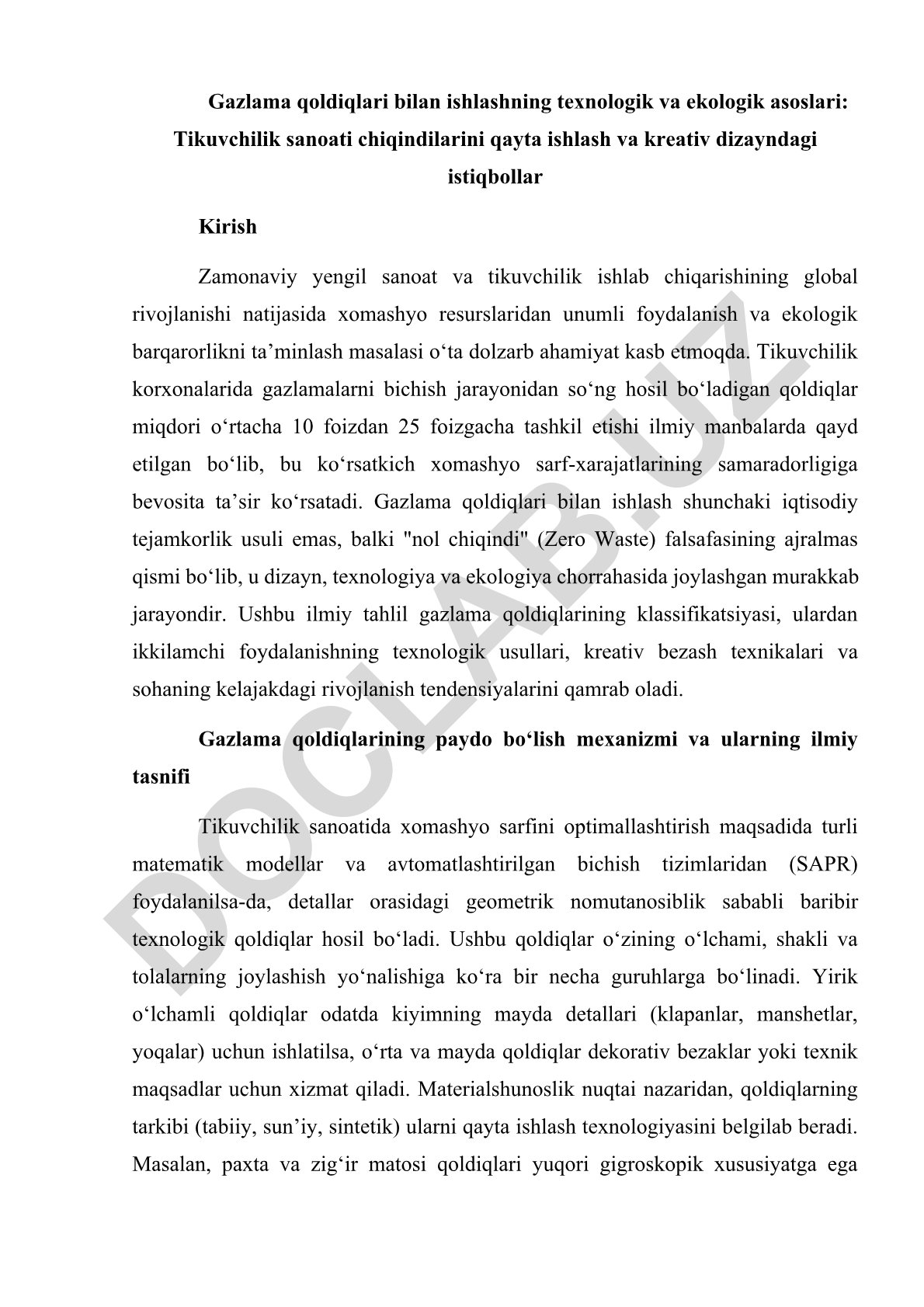 Gazlama qoldiqlari bilan ishlashning texnologik va ekologik asoslari