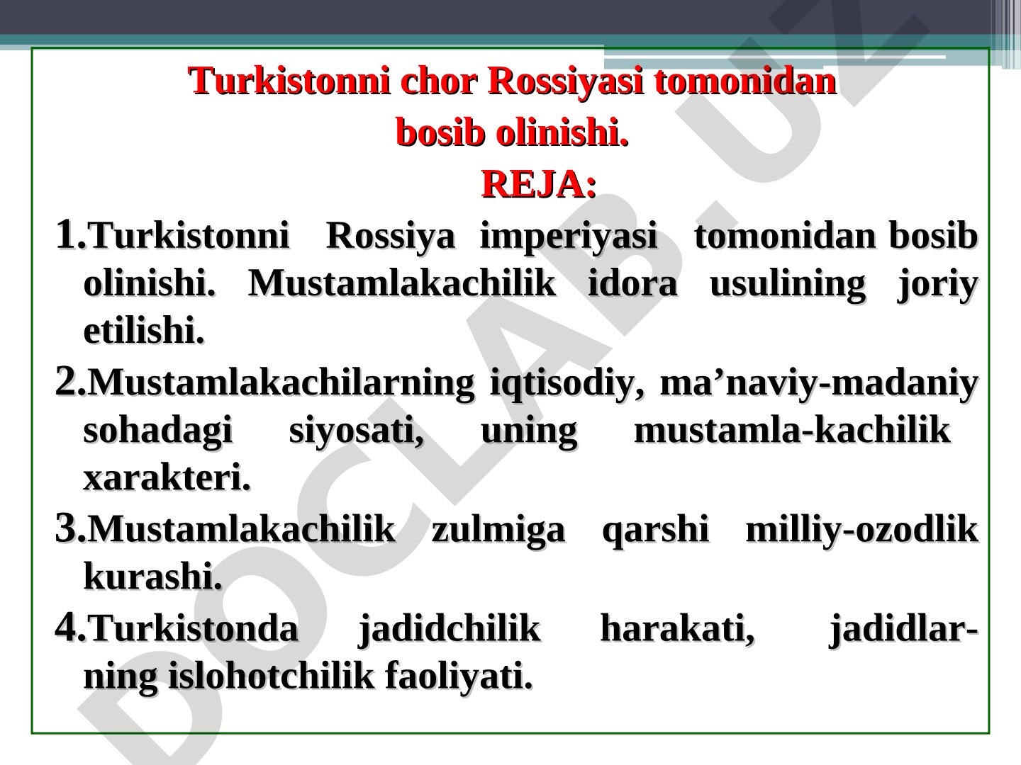 Turkistonni chor Rossiyasi tomonidan bosib olinishi.