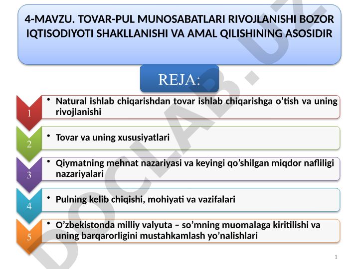Tovar-pul munosabatlari rivojlanishi bozor iqtisodiyoti shakllanishi va amal qilishining asosidir