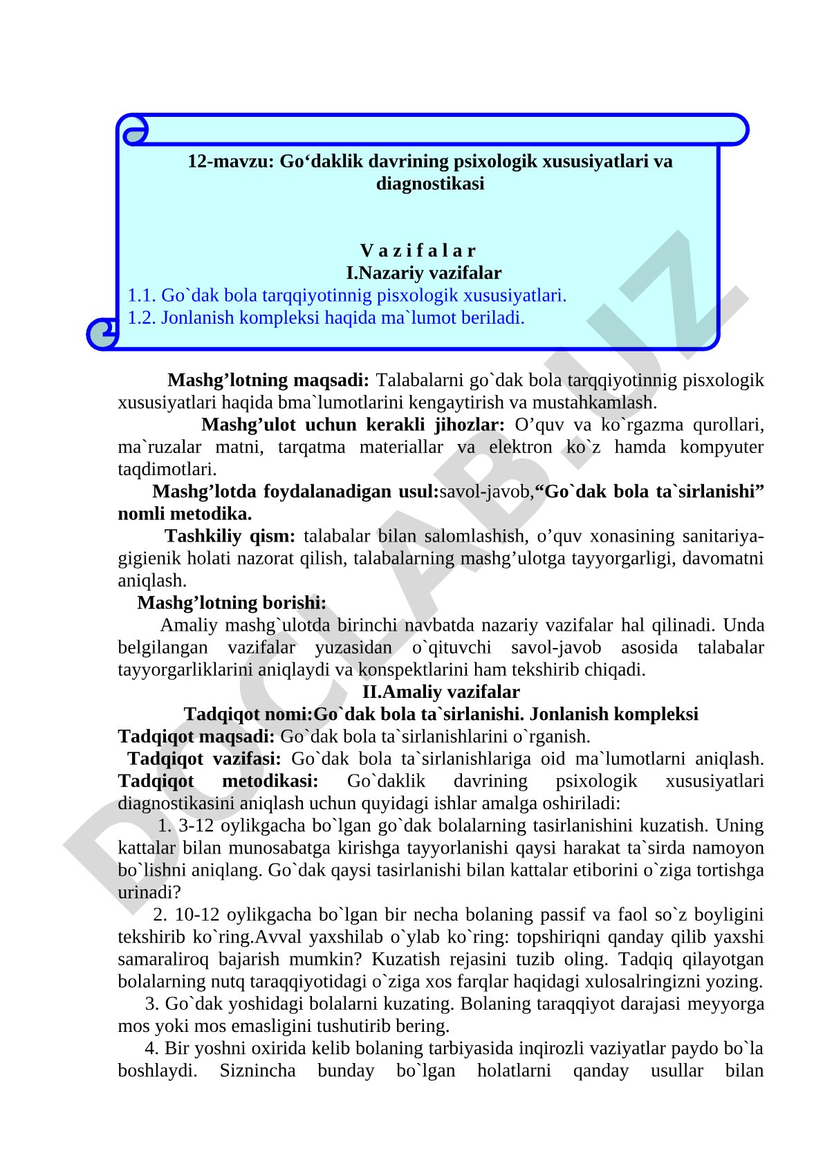 Go`dak bola ta`sirlanishi va jonlanish kompleksi