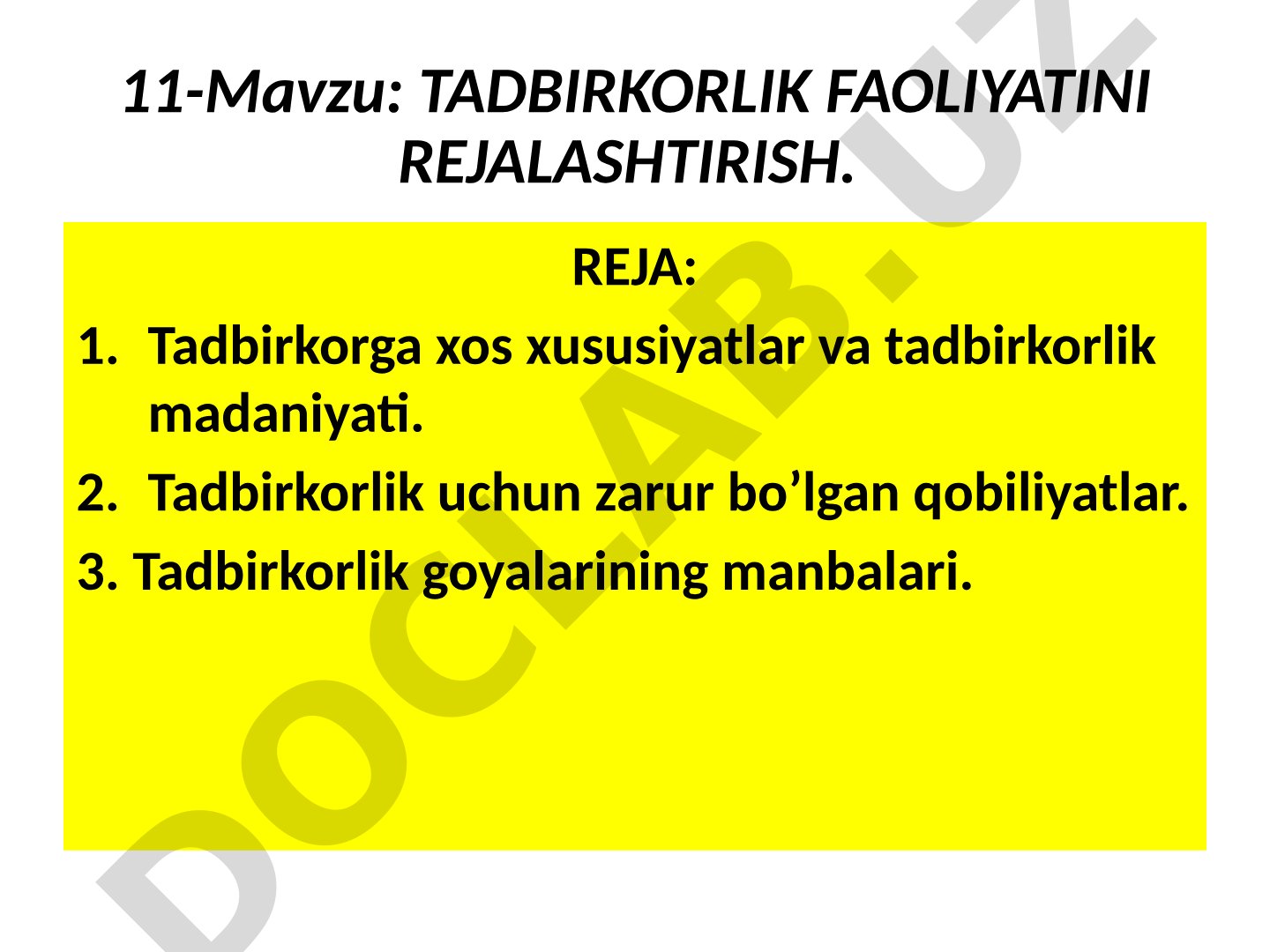 Tadbirkorlik faoliyatini rejalashtirish