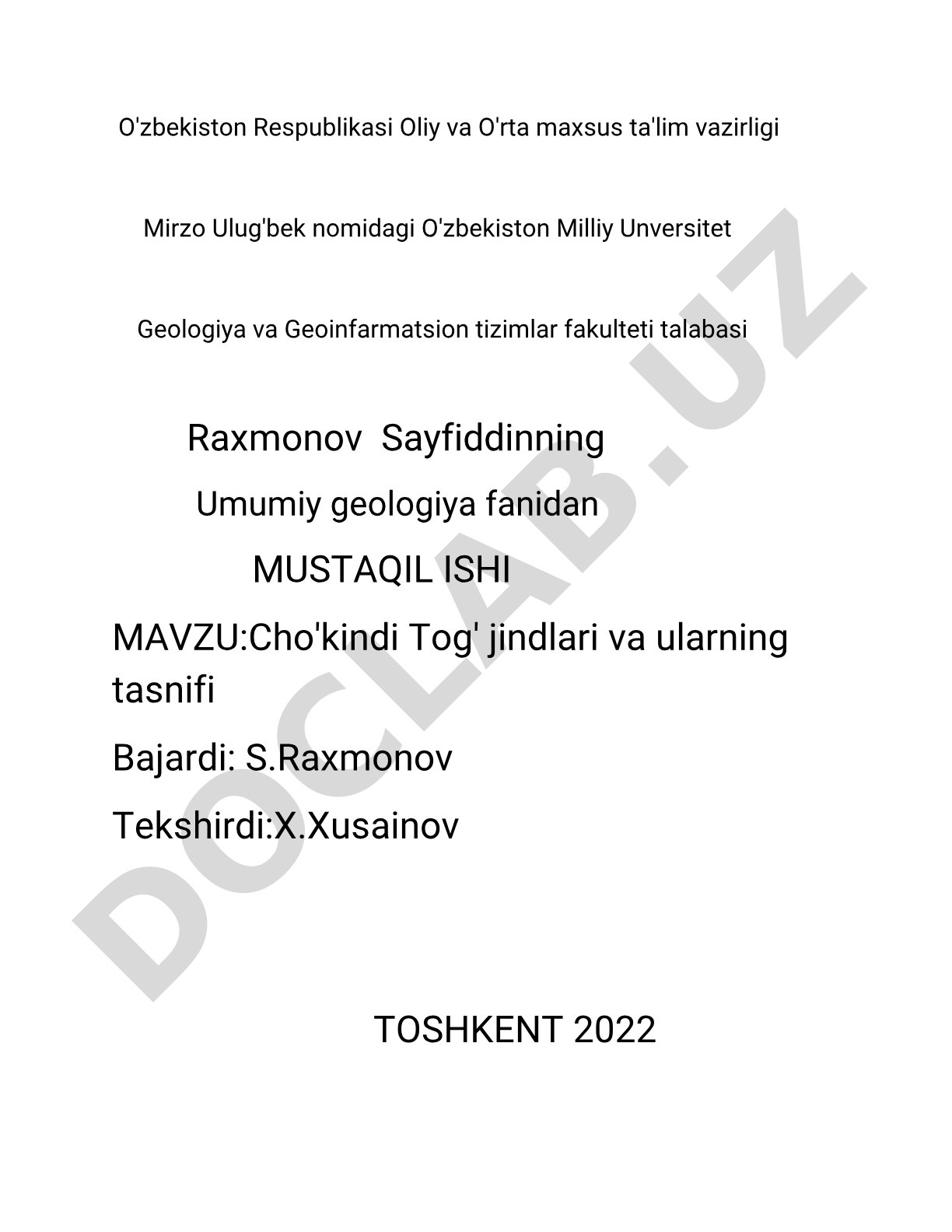 Cho'kindi tog' jinslari va ularning tasnifi
