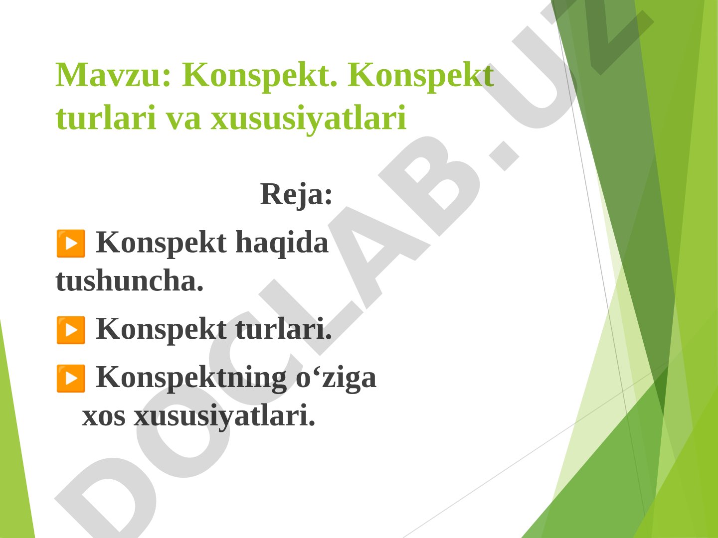 Konspekt. Konspekt turlari va xususiyatlari