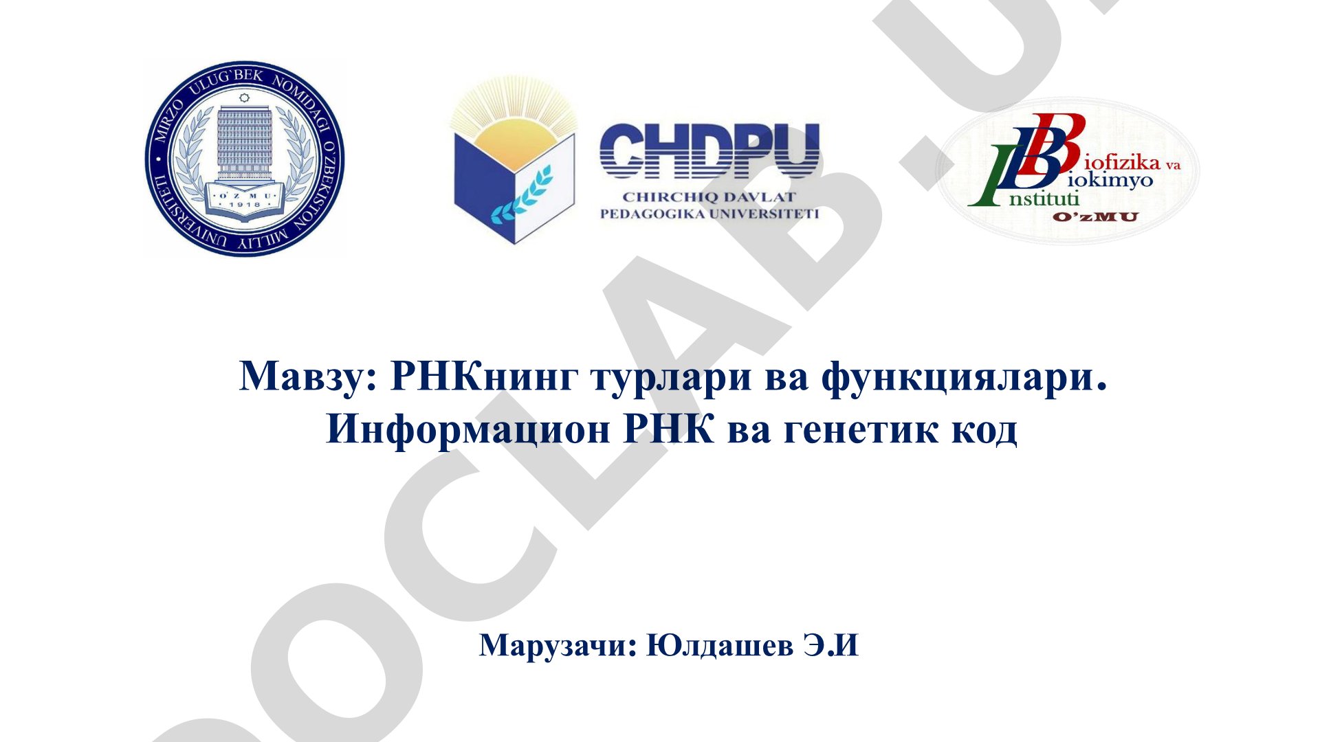 РНКнинг турлари ва функциялари. Информацион РНК ва генетик код