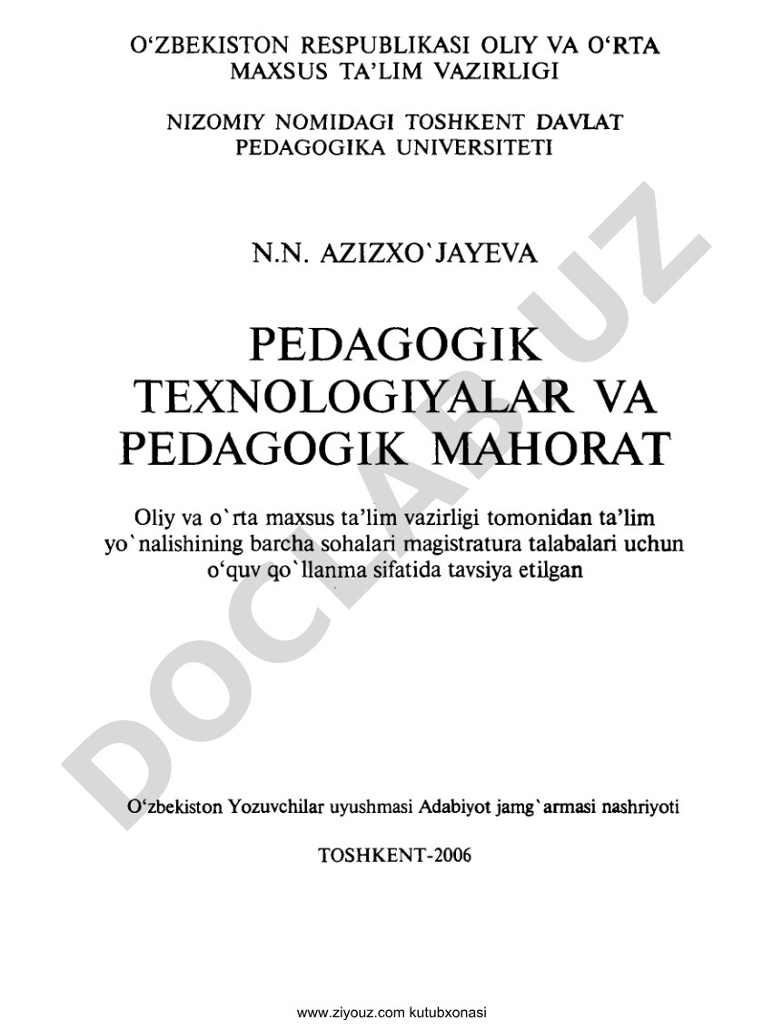 Pedagogik texnologiyalar va pedagogik mahorat