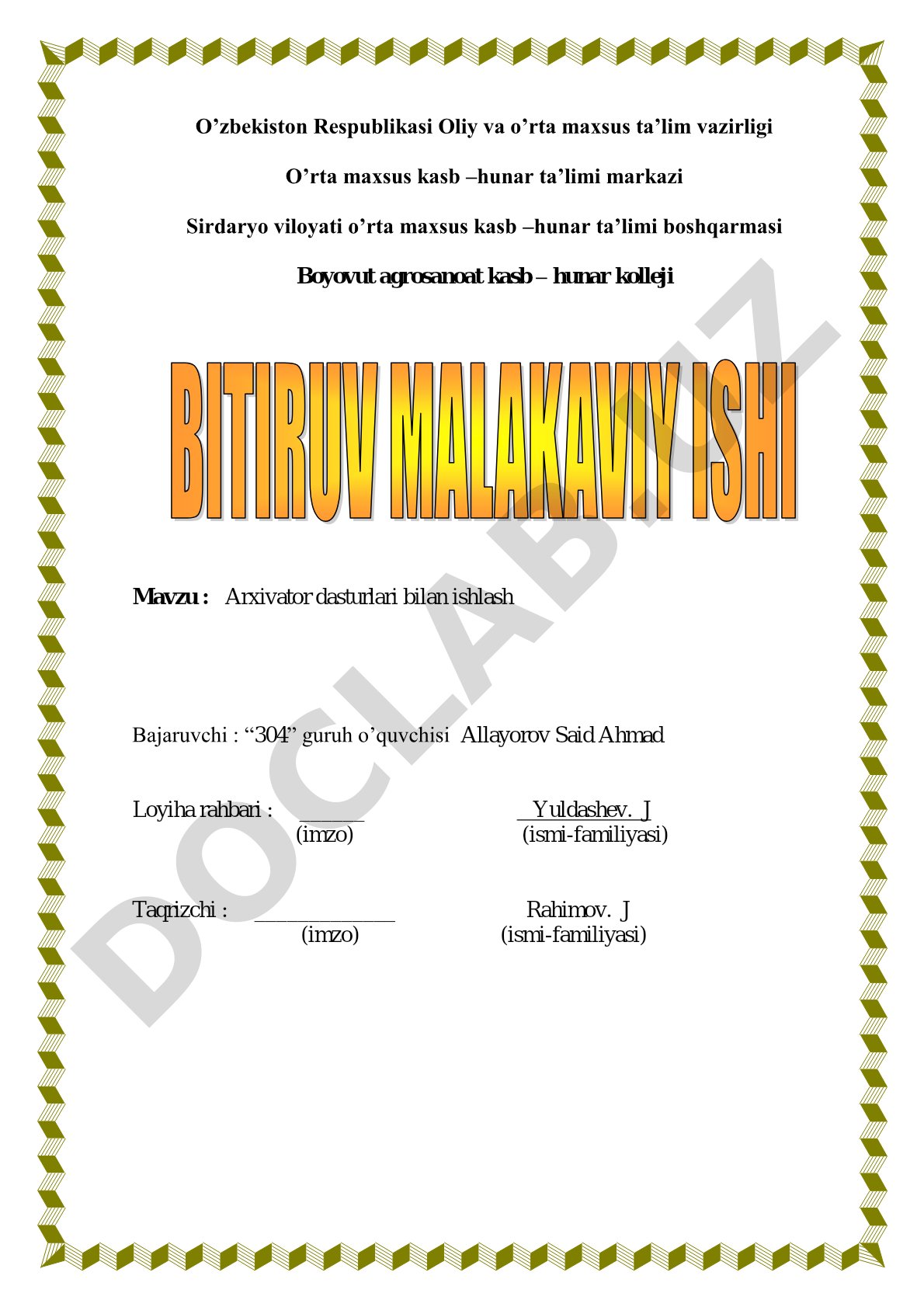 Arxivator dasturlari bilan ishlash