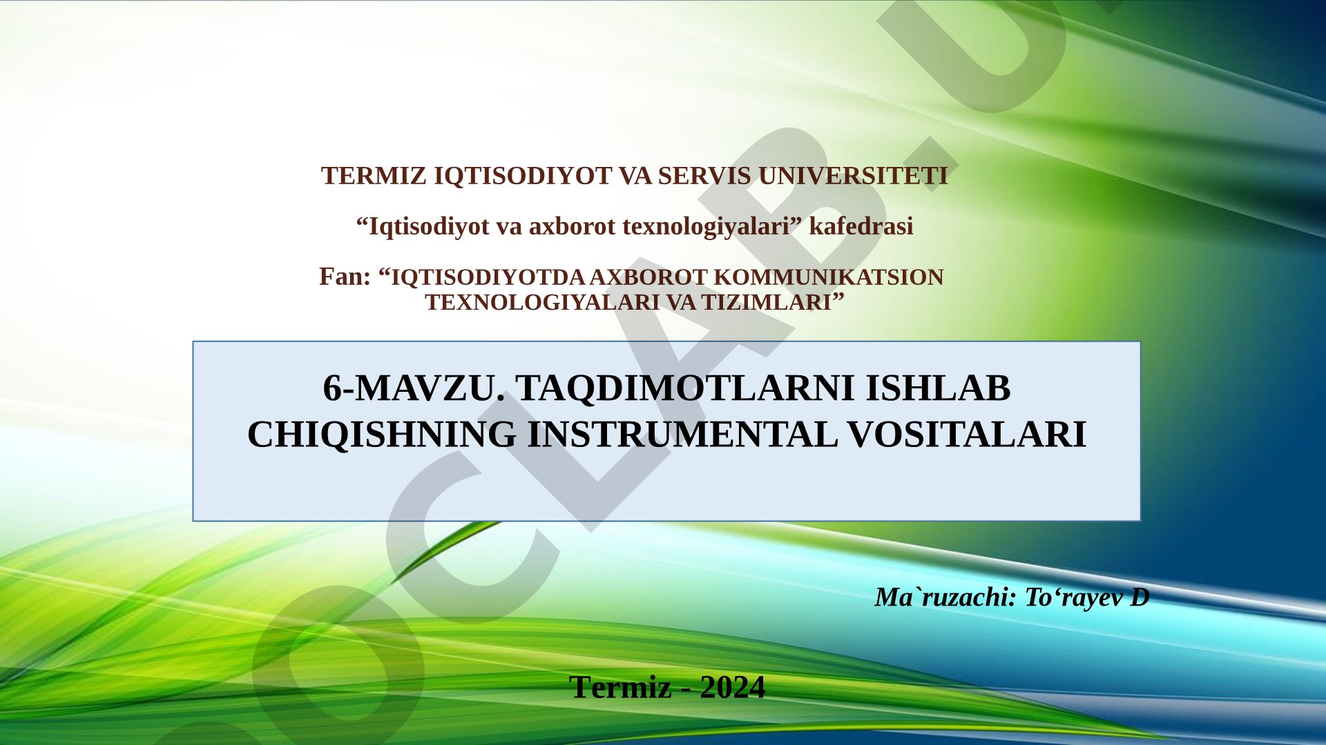 Taqdimotlarni ishlab chiqishning instrumental vositalari