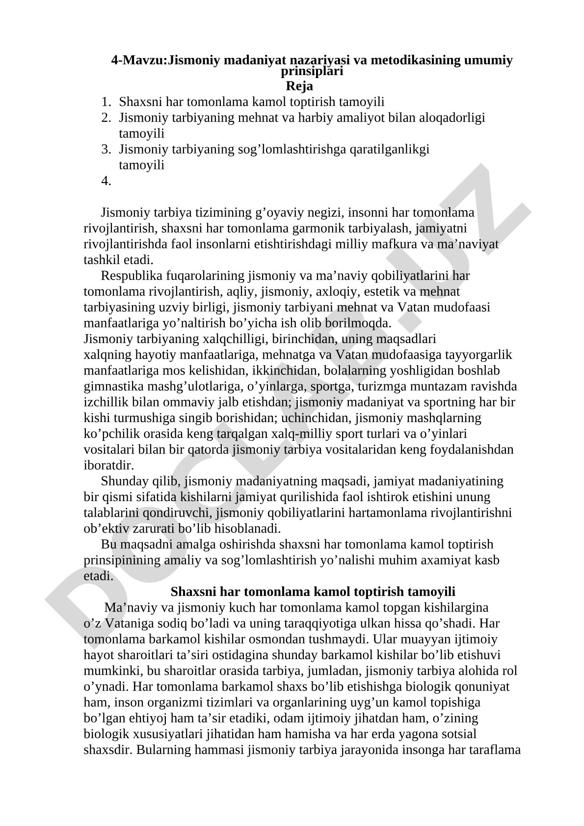Jismoniy madaniyat nazariyasi va metodikasining umumiy prinsiplari