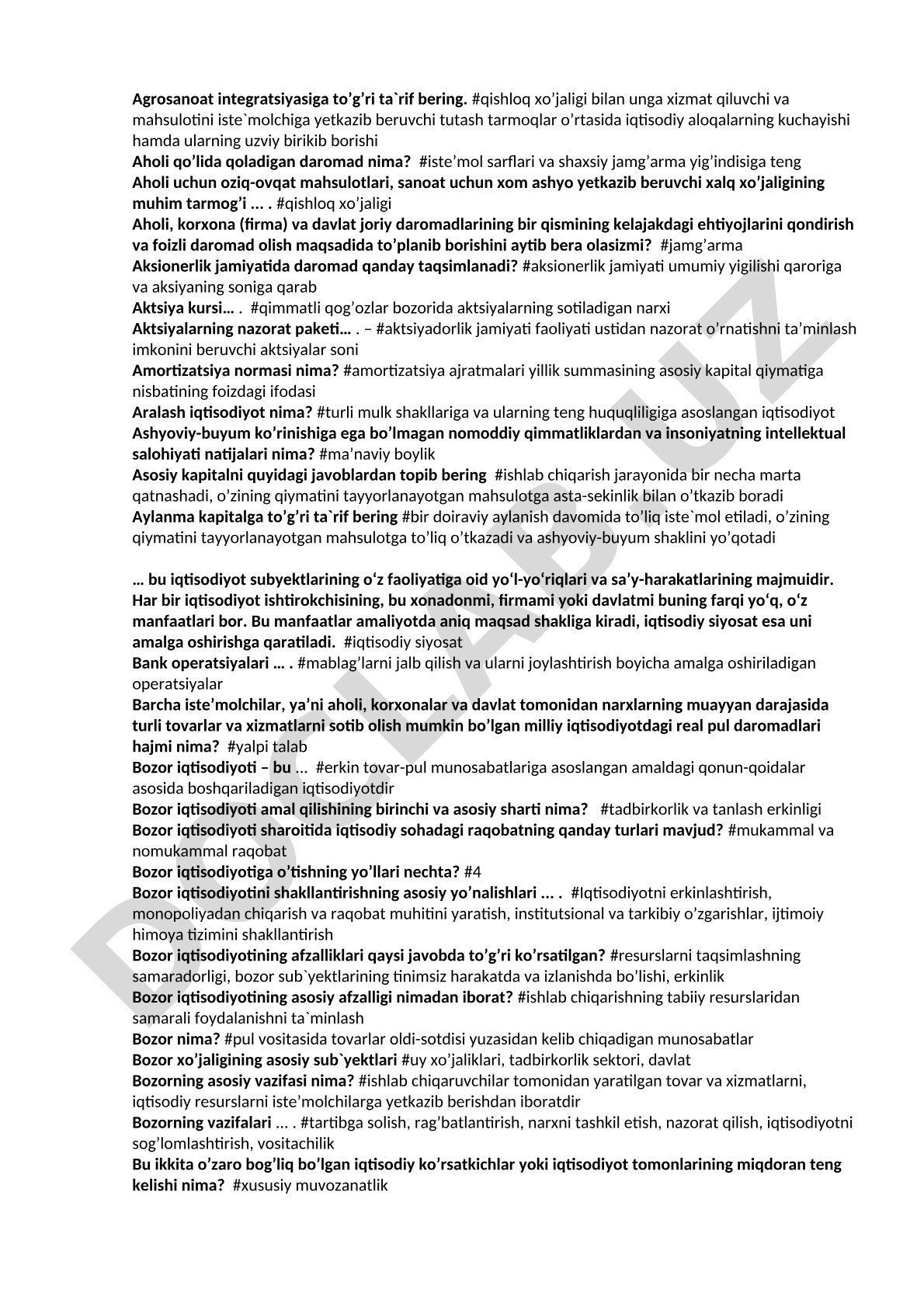Agrosanoat integratsiyasi va iqtisodiy atamalar