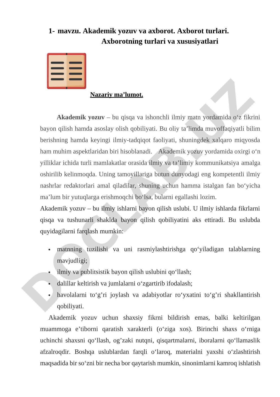 Akademik yozuv va axborot turlari