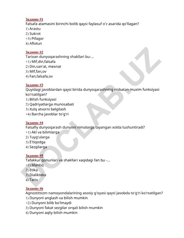 Falsafa fanidan test savollari