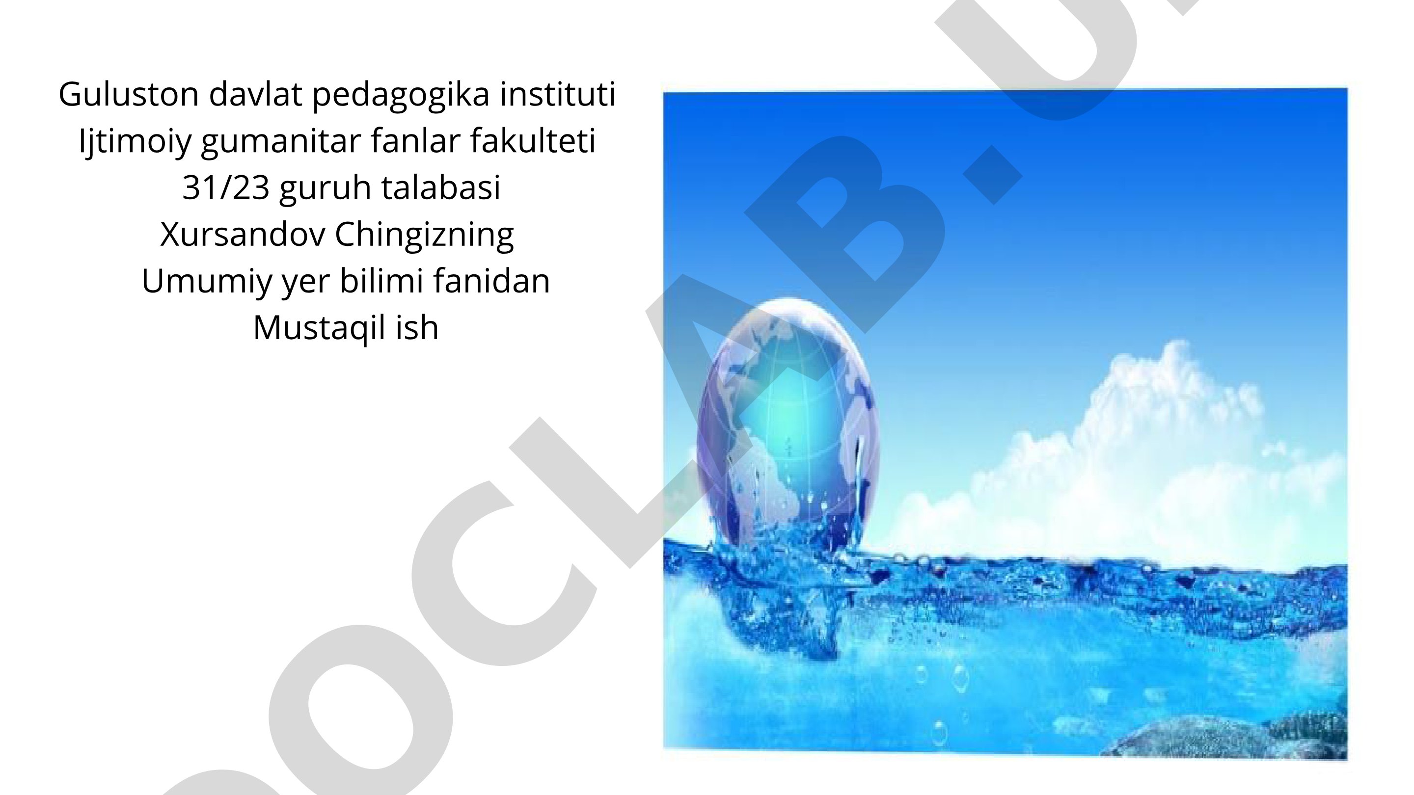 Umumiy yer bilimi fanidan mustaqil ish