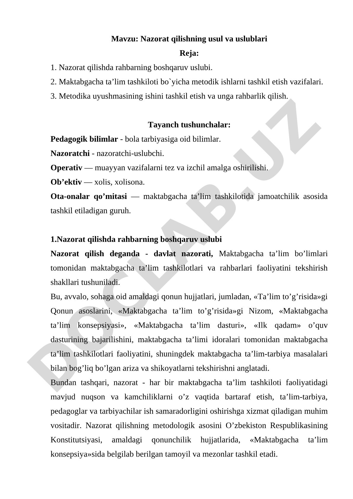 Nazorat qilishning usul va uslublari