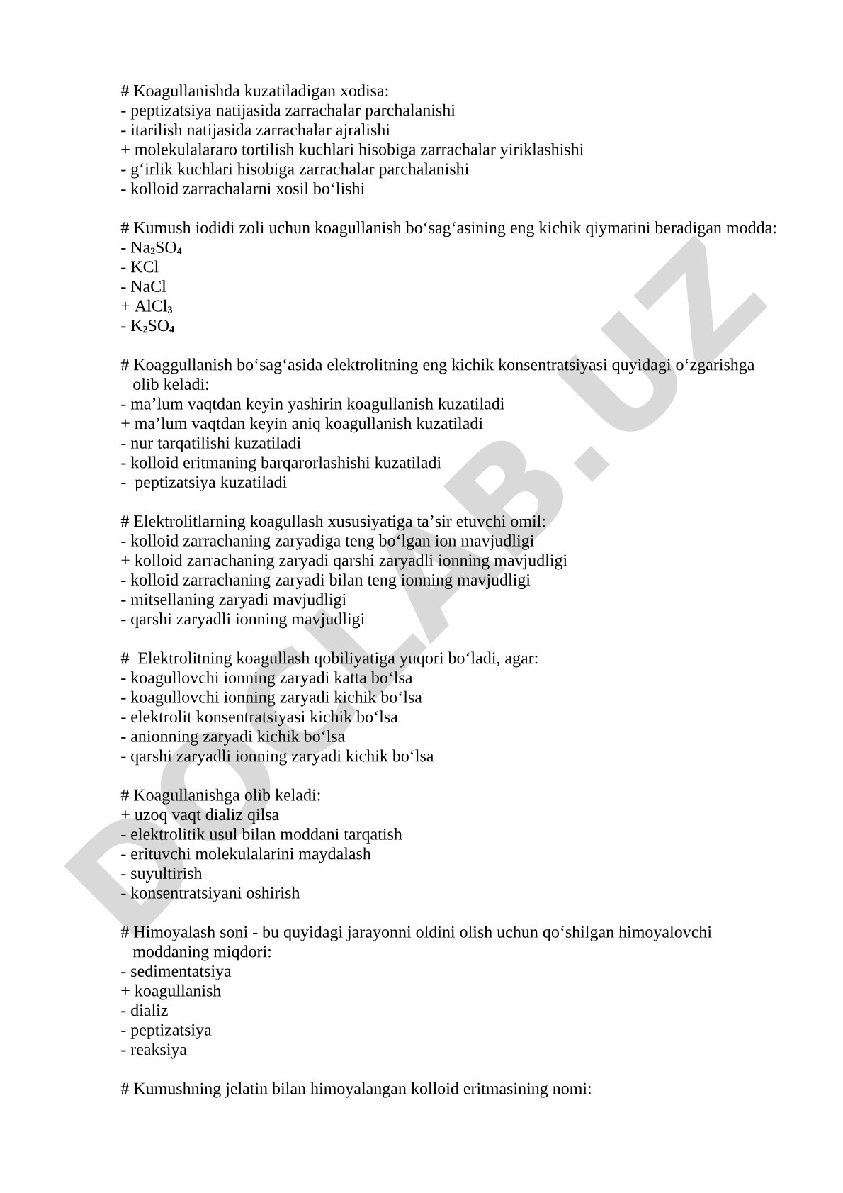 Kolloid eritmalarda koagullanish jarayonlari