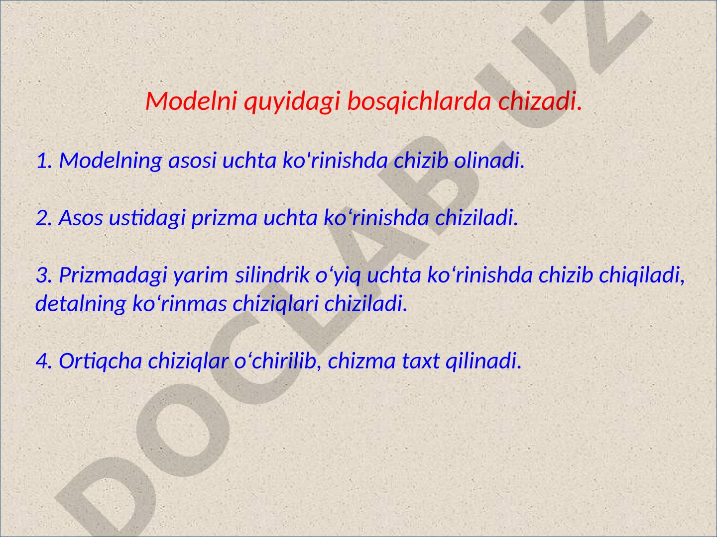 Modelni chizish bosqichlari