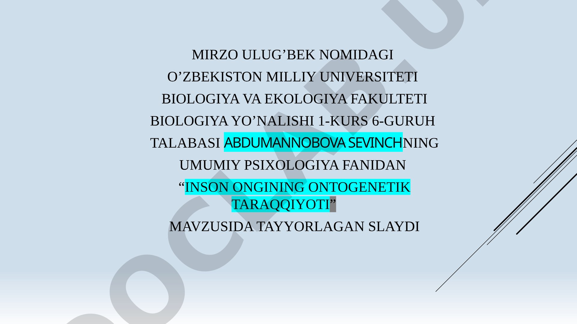 Inson ongining ontogenetik taraqqiyoti