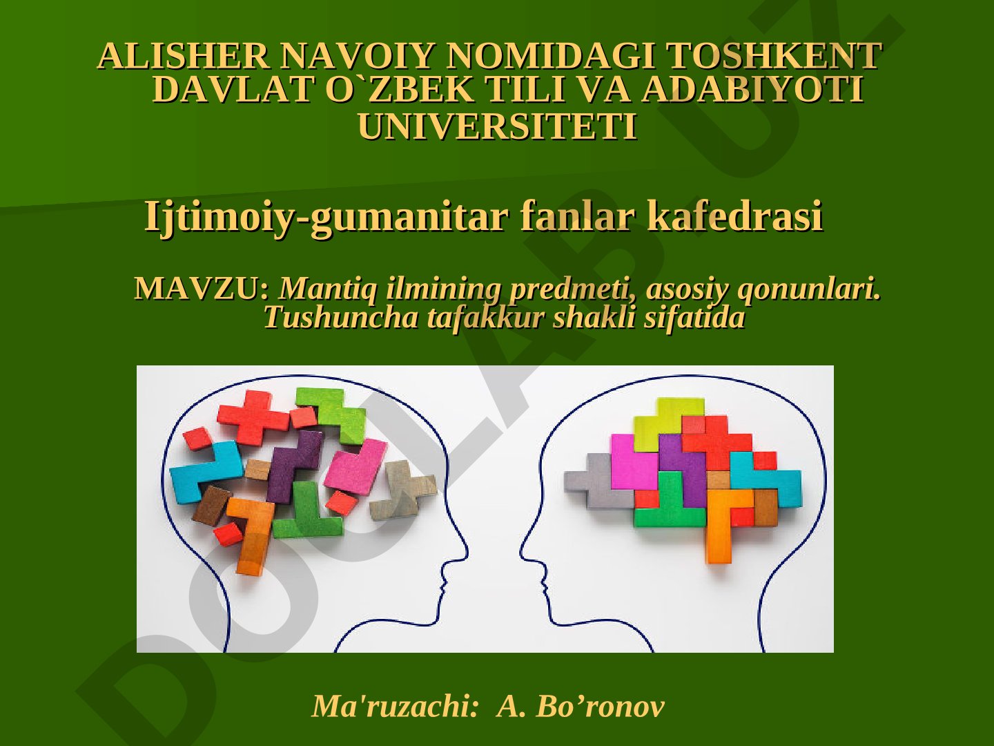 Mantiq ilmining predmeti, asosiy qonunlari. Tushuncha tafakkur shakli sifatida