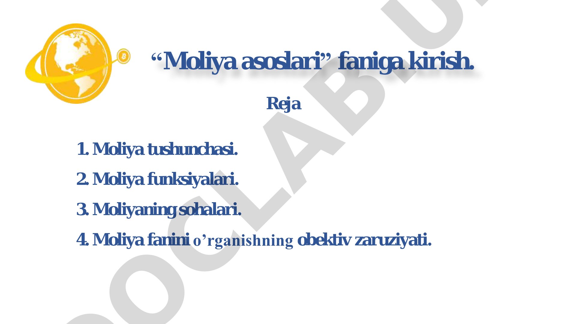 Moliya asoslari faniga kirish