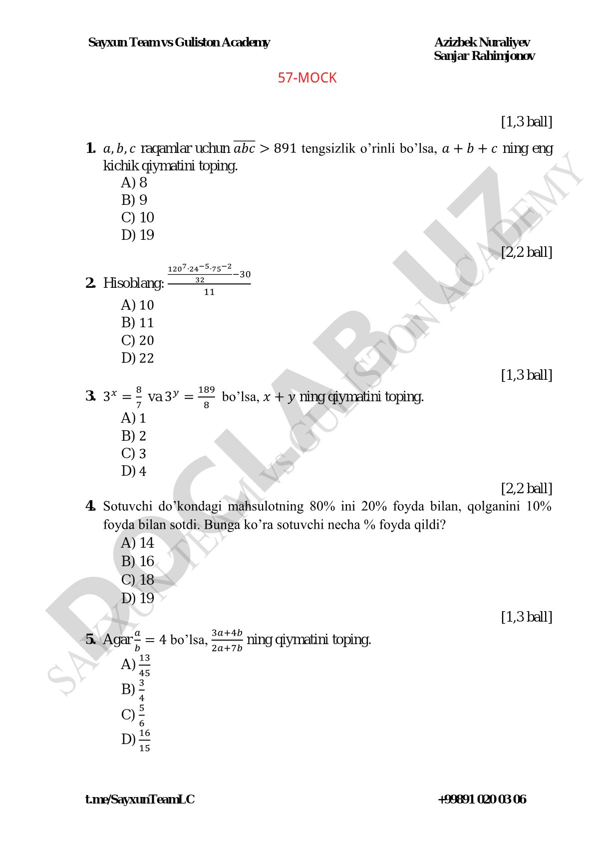 57-MOCK Matematika testi