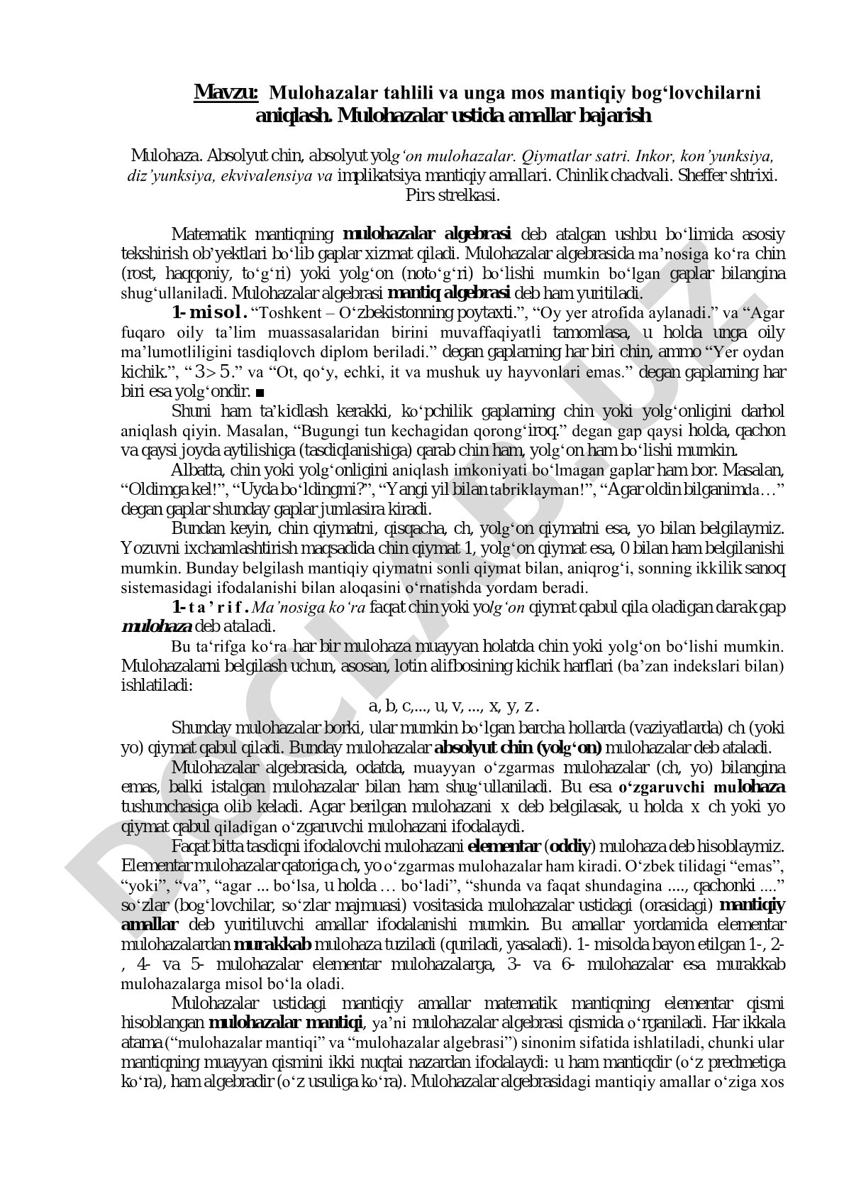 Mulohazalar tahlili va unga mos mantiqiy bog‘lovchilarni aniqlash