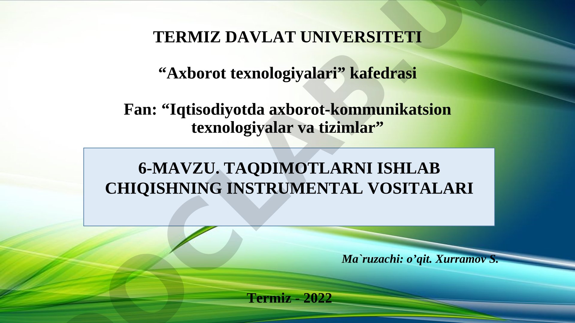 Taqdimotlarni ishlab chiqishning instrumental vositalari