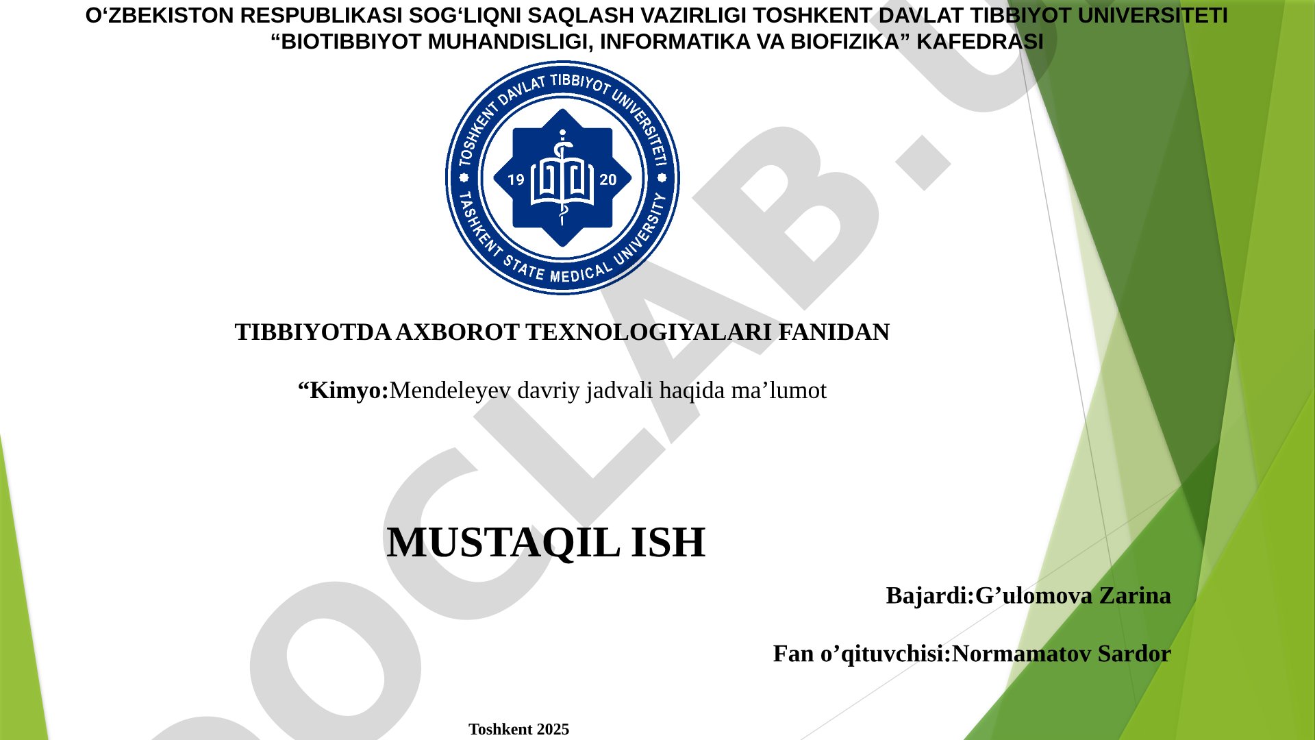Kimyo: Mendeleyev davriy jadvali haqida ma’lumot