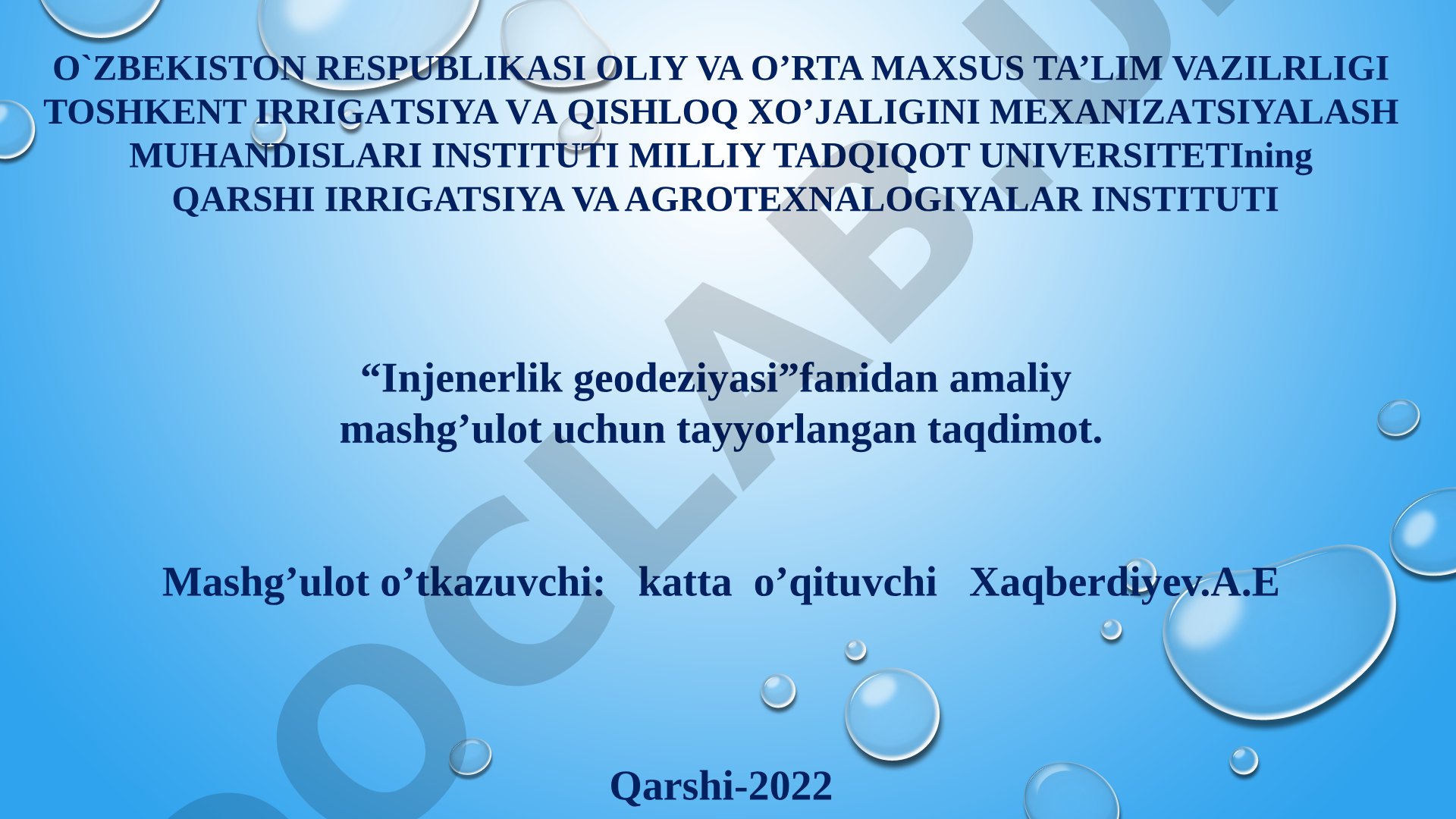 Gorizontal va vertikal burchaklarni o’lchash. Teodolitlarning tuzilishi va ularni tekshirish. Karta va planlarda relyefni tasvirlash. Analitik va grafik usulda gorizontallarni o’tkazish.