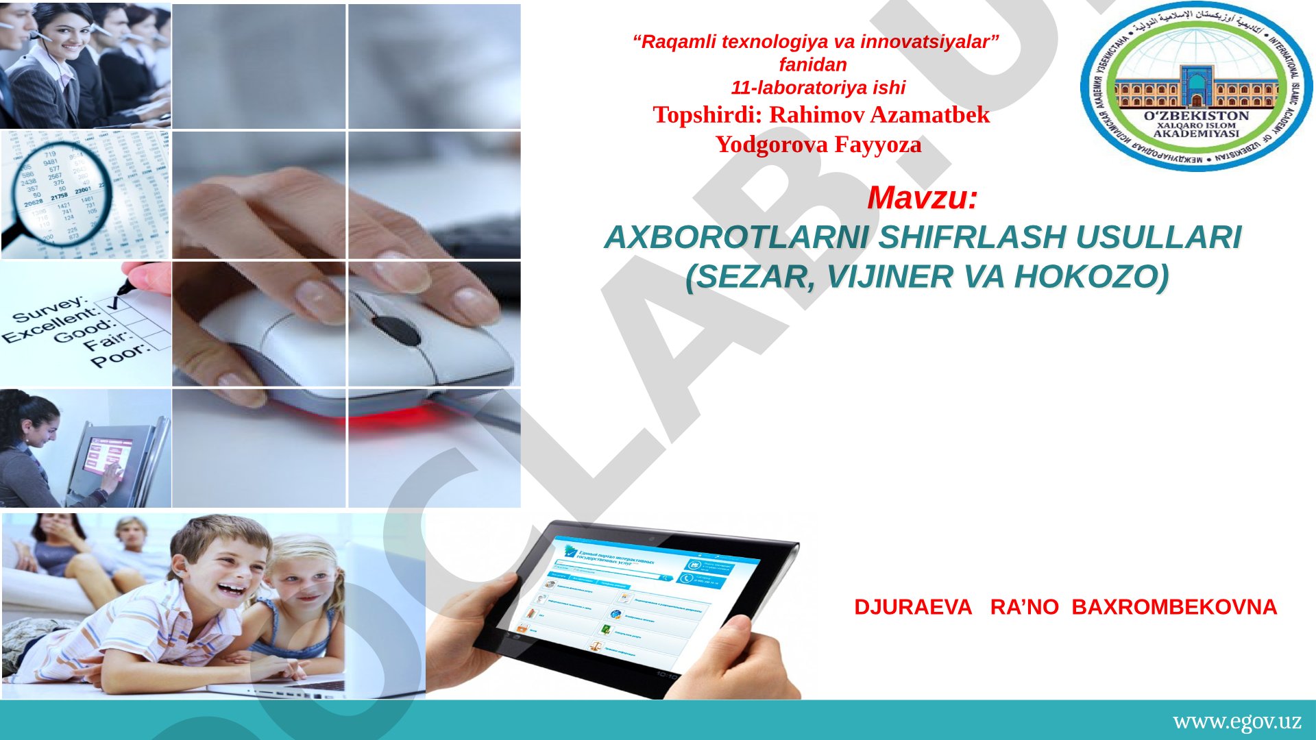 Axborotlarni shifrlash usullari (Sezar, Vijiner va hokozo)