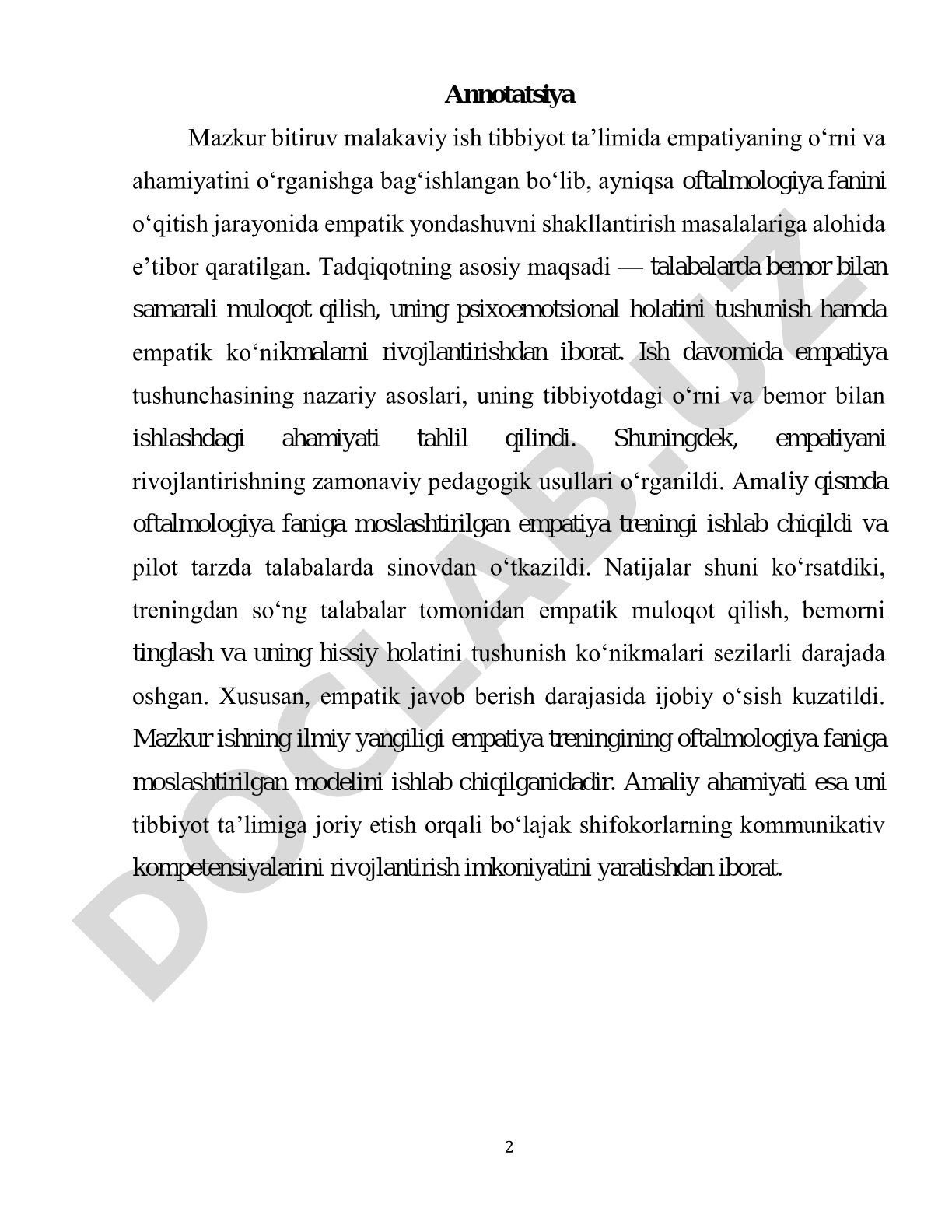 Tibbiyot ta'limida empatiyaning roli